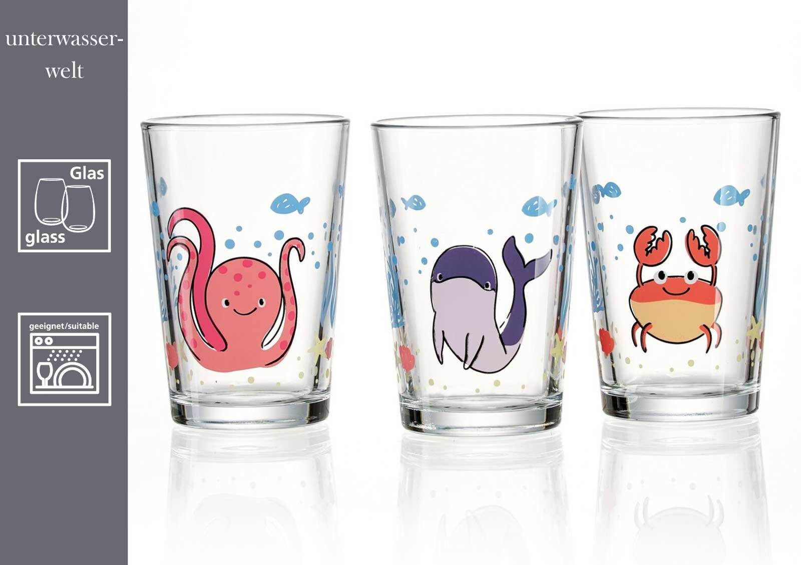 Ritzenhoff & Breker Kinderbecher Hof- und Meerestiere Kindergläser 205 ml 6er Set, 6-tlg., Glas