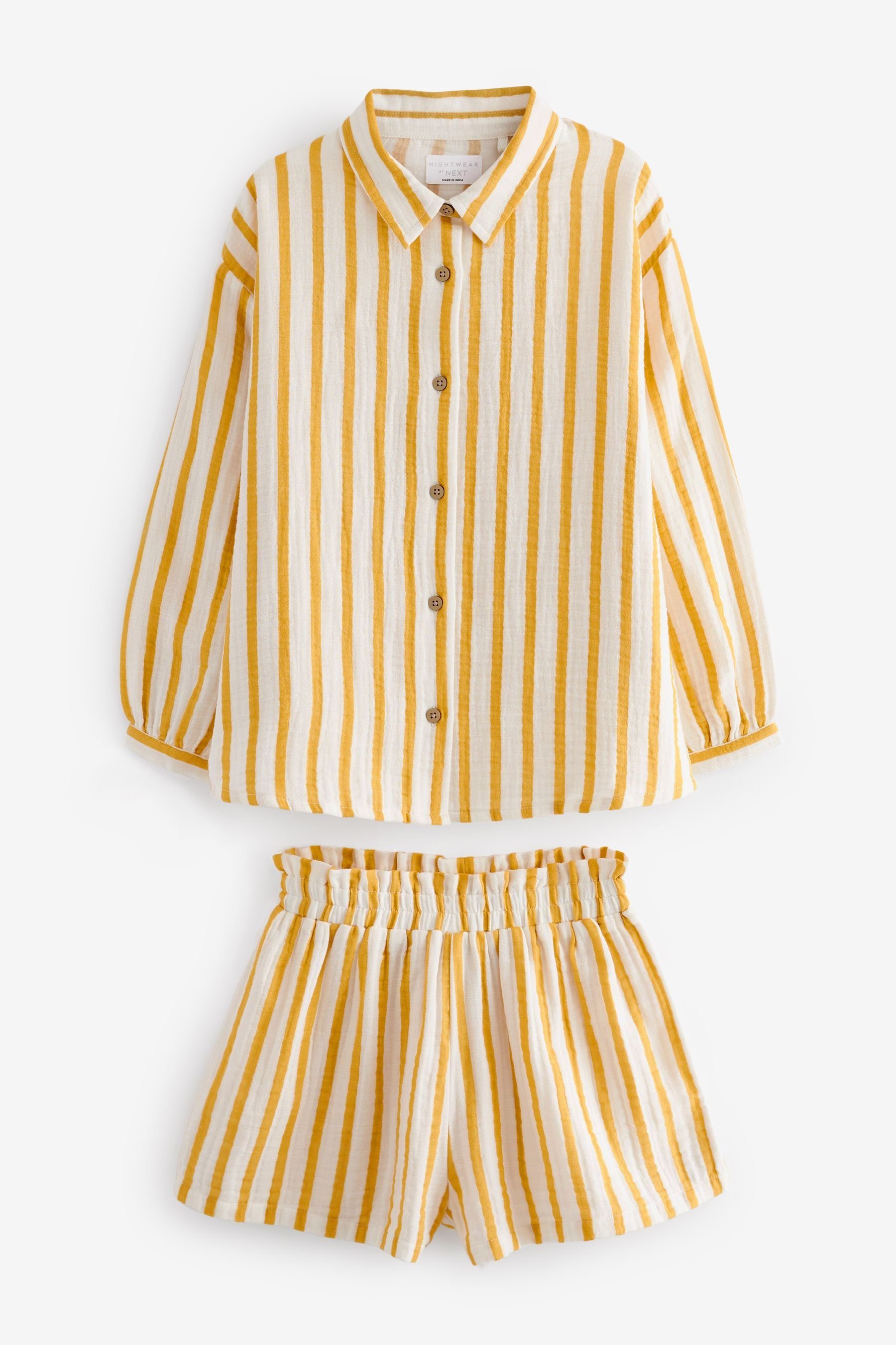 Next Pyjama Kurzer, durchgeknöpfter Pyjama (2 tlg) Ecru Cream/Yellow Stripe