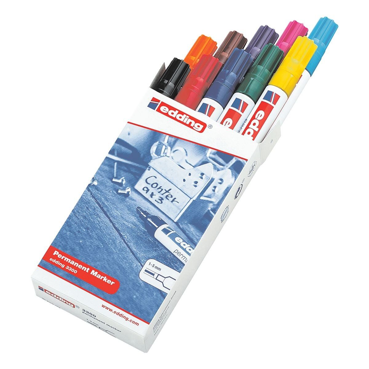 edding Permanentmarker 3300, (10-tlg), schnelltrocknend grün, lila hellblau, blau, orange, braun, rosa, schwarz, rot, gelb