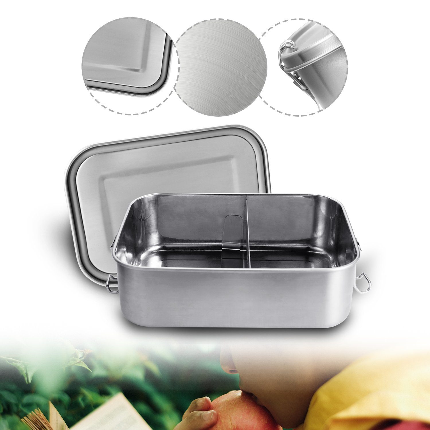 - TolleTour Silber Brotdose Nachhaltige Lunchbox für 800ml Schule Picknick Edelstahl Büro Lunchbox