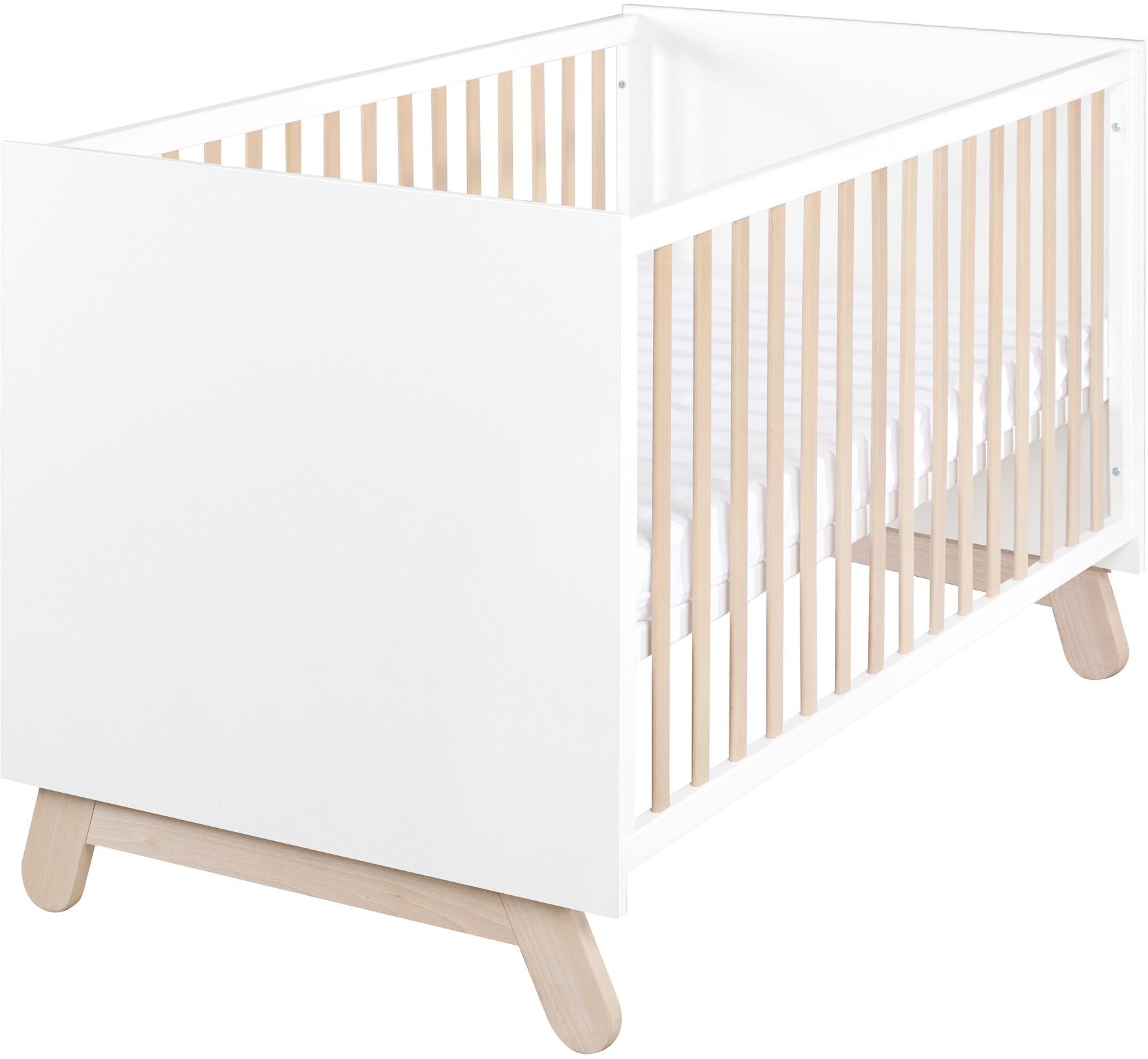 roba® Babybett Kombi-Kinderbett Clara, Weiß, mit Gittersprossen und Füßen aus massiver Buche; Made in Europe