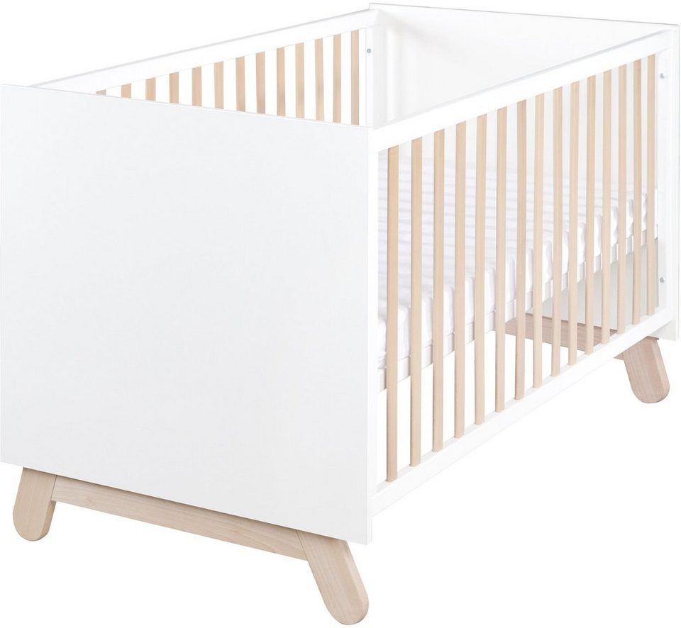 roba® Babybett Kombi-Kinderbett Clara, Weiß, mit Gittersprossen und Füßen  aus massiver Buche; Made in Europe, Zum Juniorbett umbaubar (Umbauseiten  separat erhältlich)