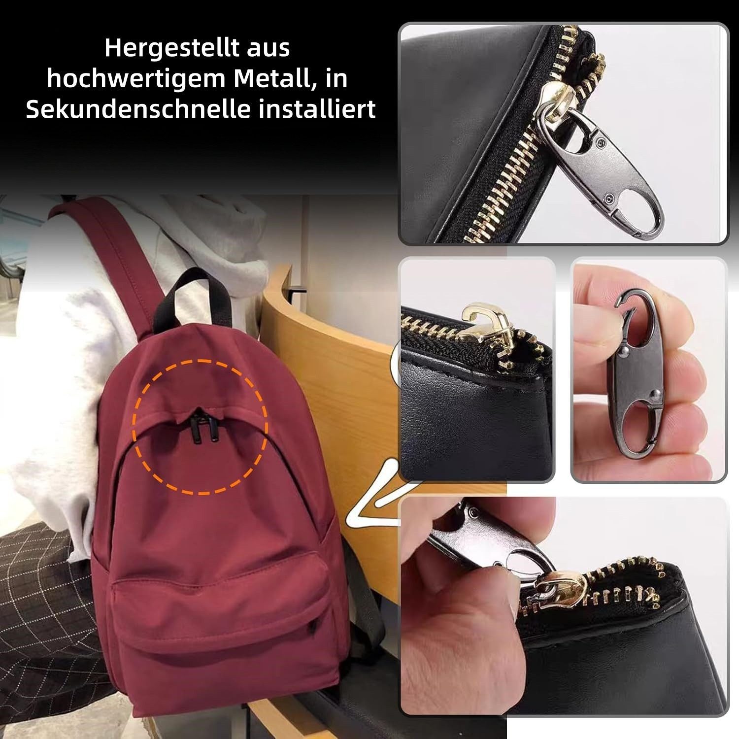 FOUORTUNATE-BEE Reißverschluss 10 abnehmbare Diebstahlschutz-Zipper für Rucksäcke & Taschen, Universelle Zipper-Slider für Gepäck, Handtaschen und Rucksäcke – Bild 3 von 5