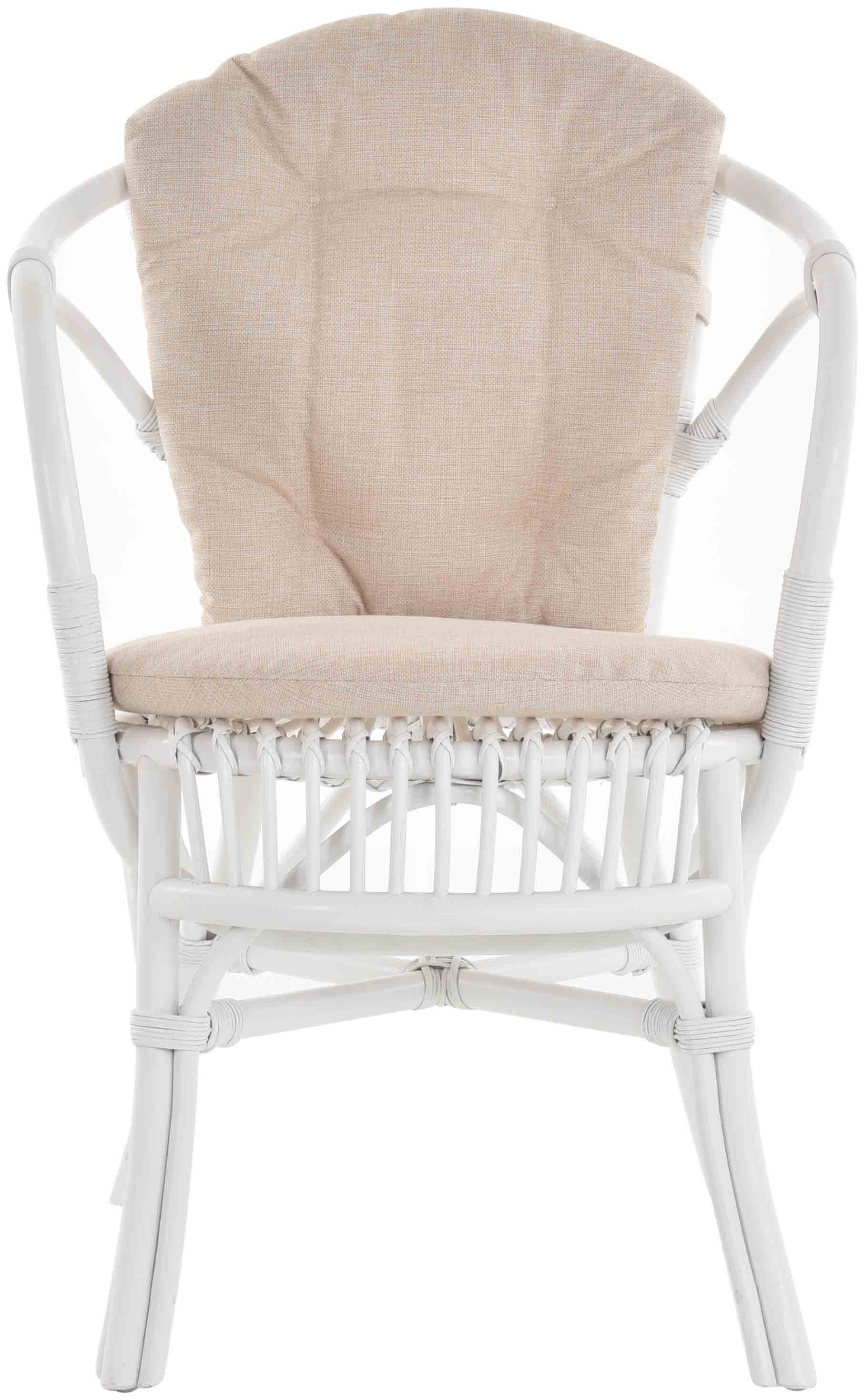 Krines Home Relaxsessel Klassischer Flecht-Sessel im skandinavischem Stil/Korbstuhl mit Kissen, aus Natur-Rattan