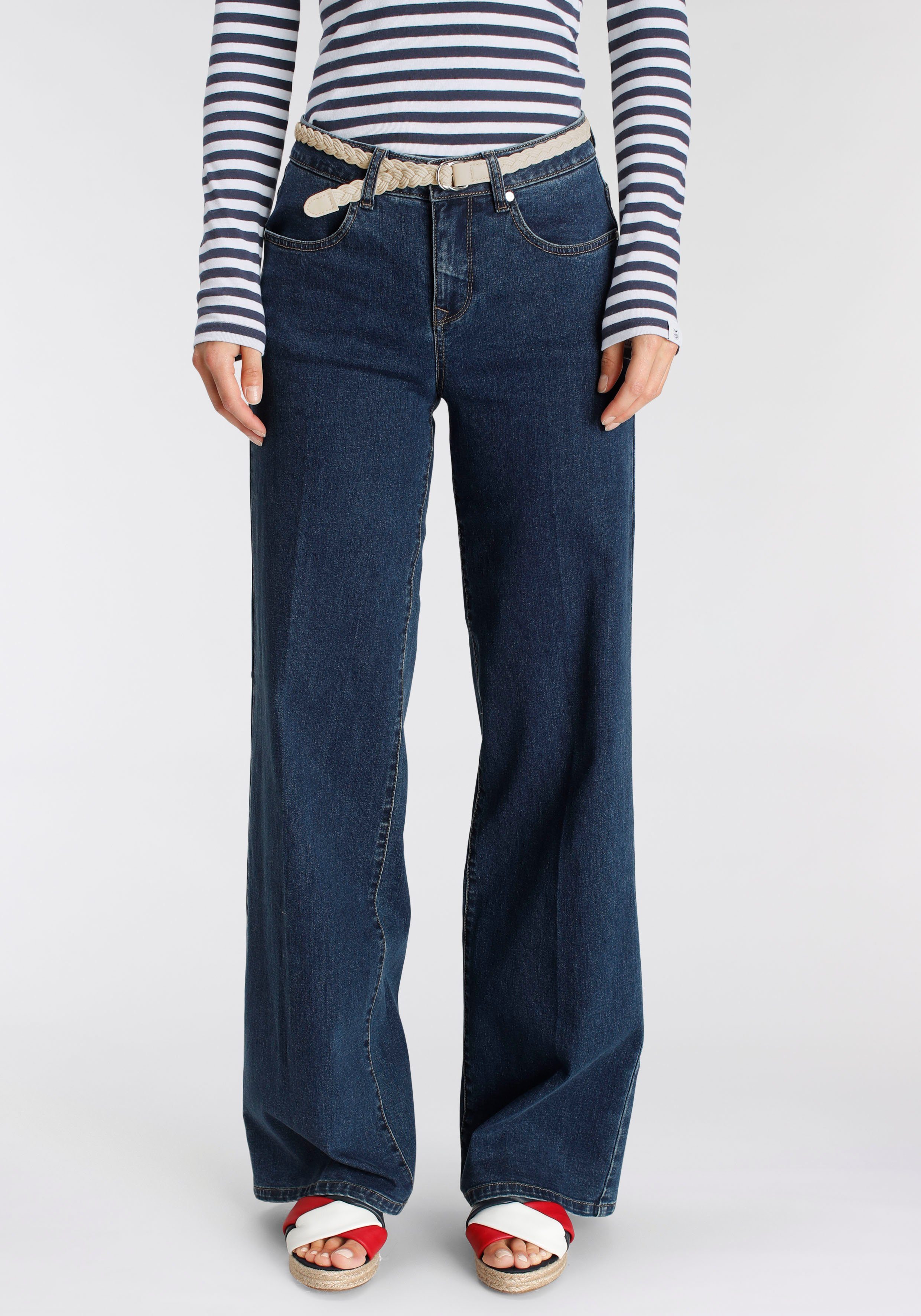 DELMAO Weite Jeans (Set, 2-tlg., modischem mit MARKE! ---NEUE Gürtel) mit Flechtgürtel
