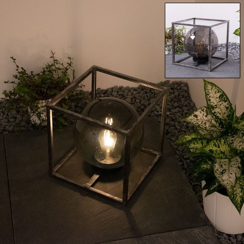 etc-shop Gartenleuchte, LED-Leuchtmittel fest Steh Design Lampe LED verbaut, Beleuchtung Würfel Warmweiß, Außen Solar Kugel Garten
