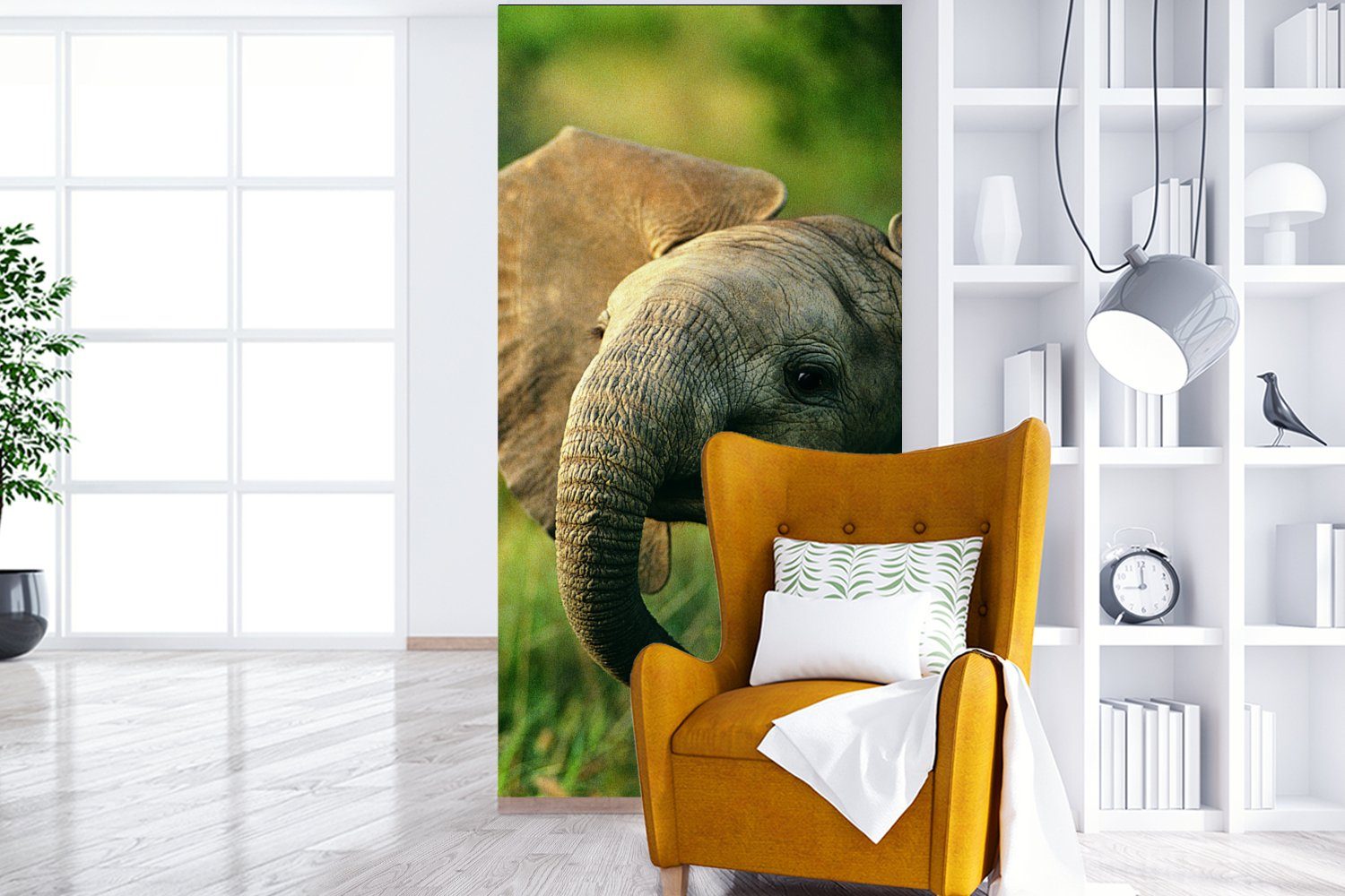 St), - MuchoWow Fototapete Vliestapete - (2 Wohnzimmer Schlafzimmer - Küche, bedruckt, Natur, Elefant für Tiere Fototapete Grün Matt,