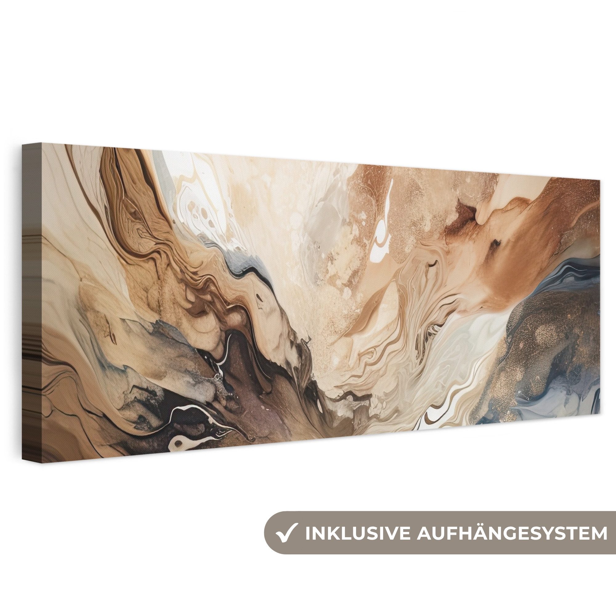 OneMillionCanvasses® Leinwandbild Panorama Abstrakt - Kunst - Farbe - Beige - Modern, Fotodruck (1 St), Wandbild, Deko Schlafzimmer Wohnzimmer Flur 60x20 cm