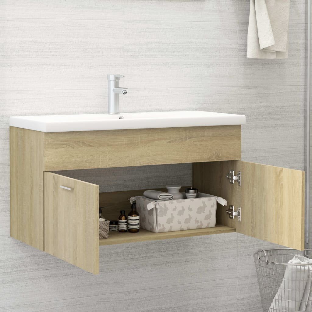vidaXL Badezimmer-Set Waschbeckenunterschrank Sonoma-Eiche 90x38,5x46cm Hol günstig online kaufen