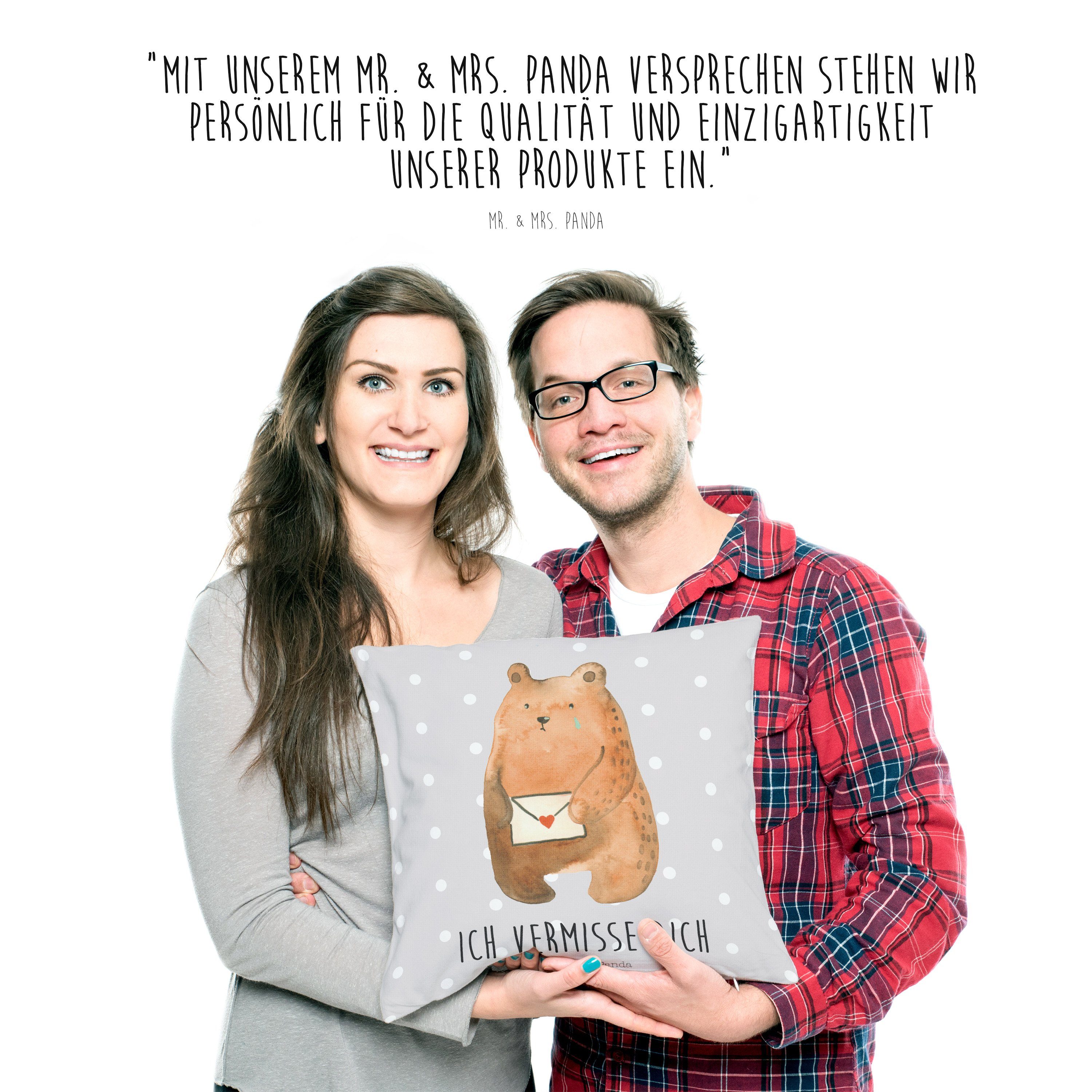 Mr. & Mrs. Panda - Geschenk, Grau Pastell - Dekokissen Liebeskummer, Liebesbrief-Bär Teddy, Sehns
