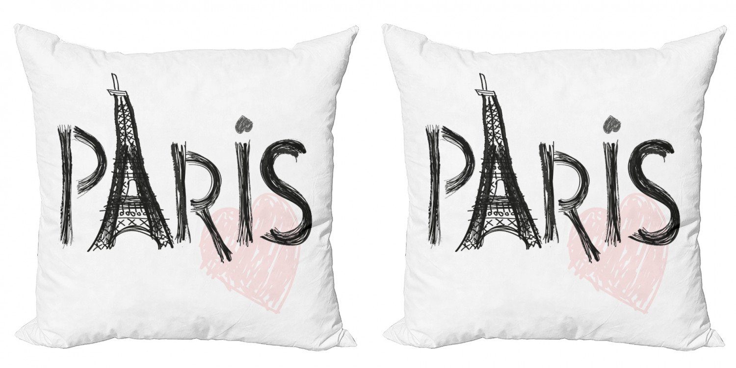 Eiffelturm (2 Modern Doppelseitiger Herz Digitaldruck, Stück), Kissenbezüge Accent Pastellton Abakuhaus