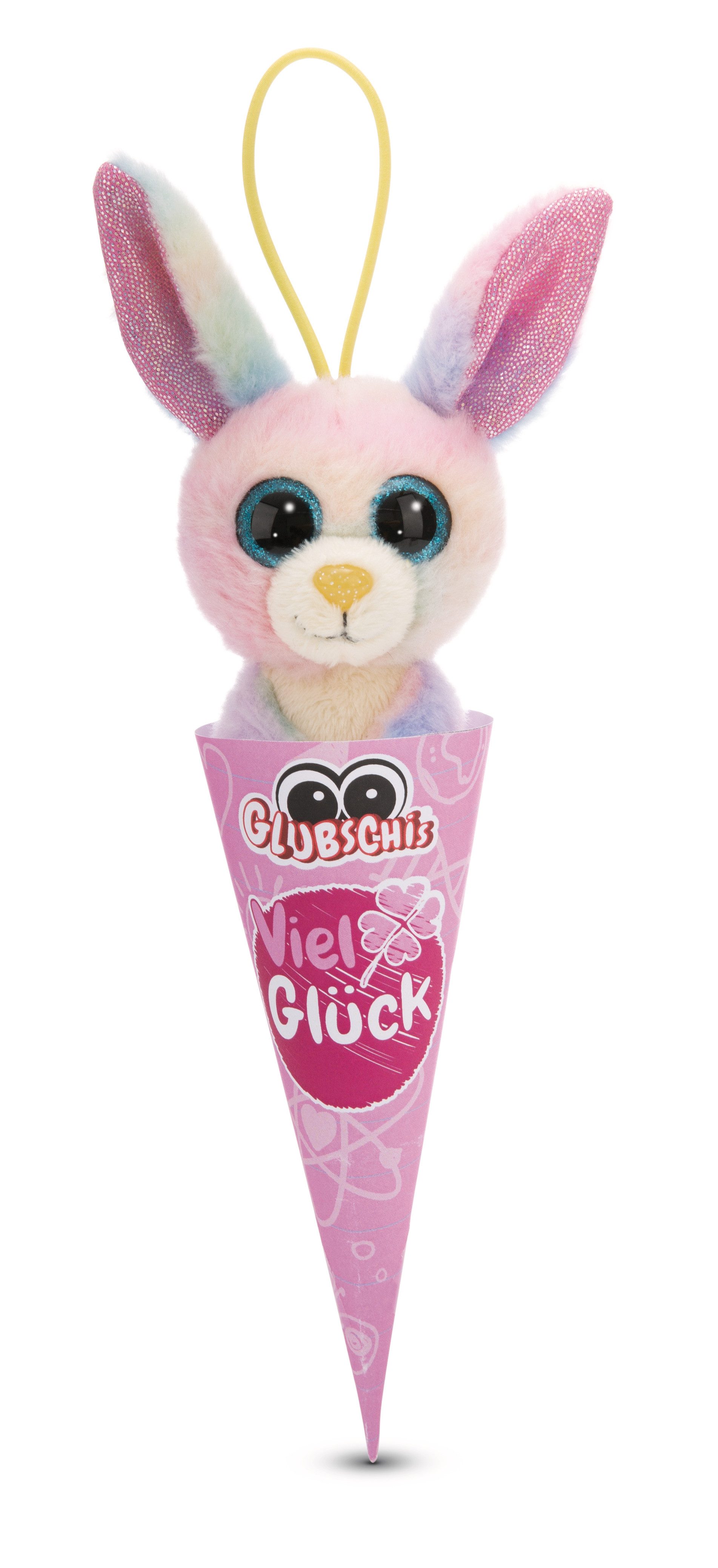 Nici Schultüte Glubschis Kuscheltier Anhänger 9 cm Hase Rainbow Schlüsselanhänger, als Back to School Geschenk, mit großen Glitzeraugen