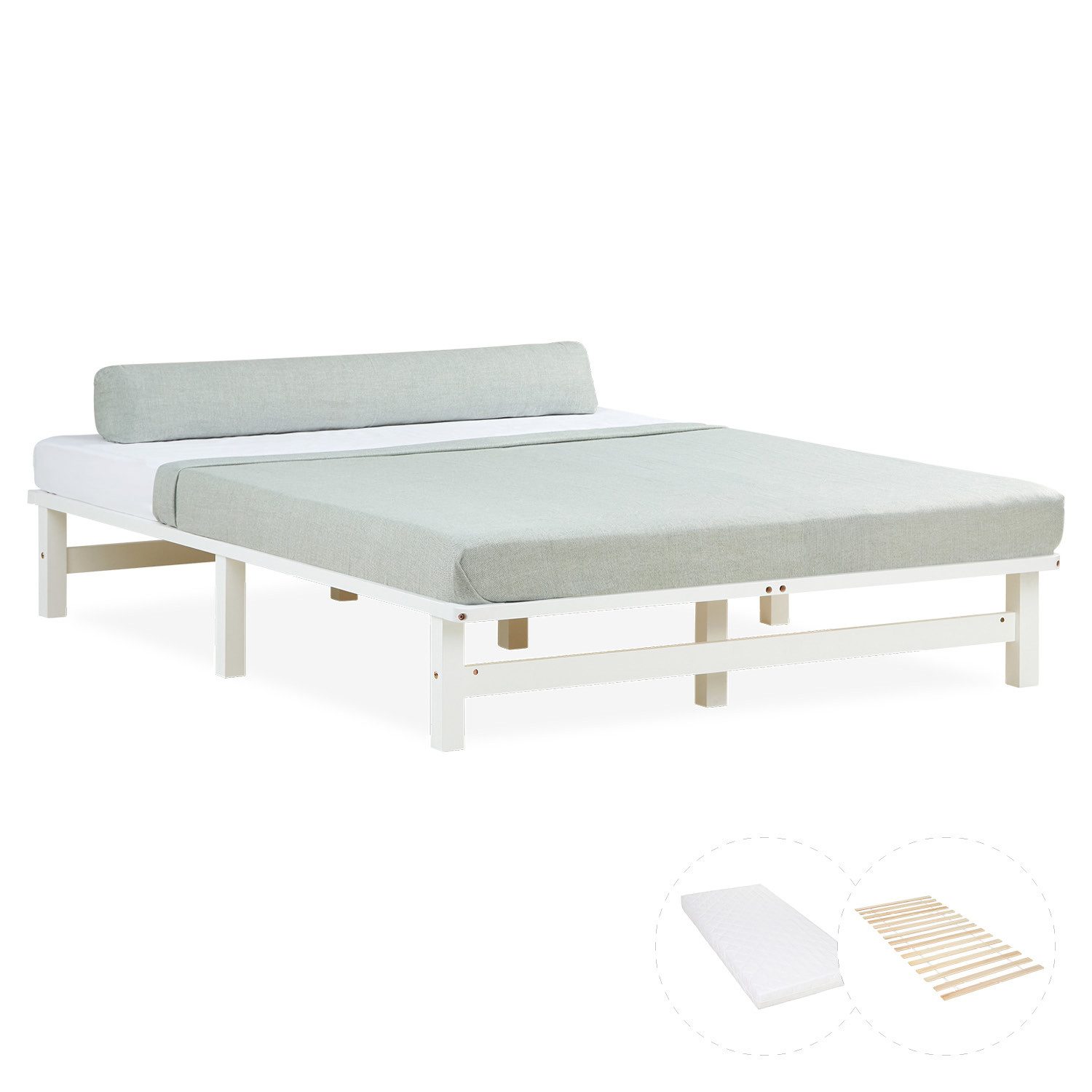 Homestyle4u Holzbett 90/100/140x200 Palettenbett Massivholzbett Futonbett günstig online kaufen
