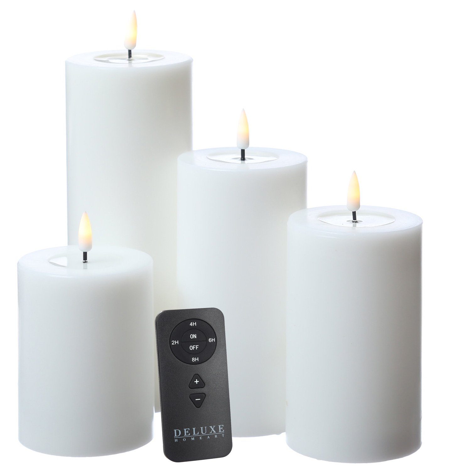 Deluxe Homeart LED-Kerze LED Kerzenset MIA Echtwachs Deluxe 4 Größen mit Batterien Fernb. (5-tlg)