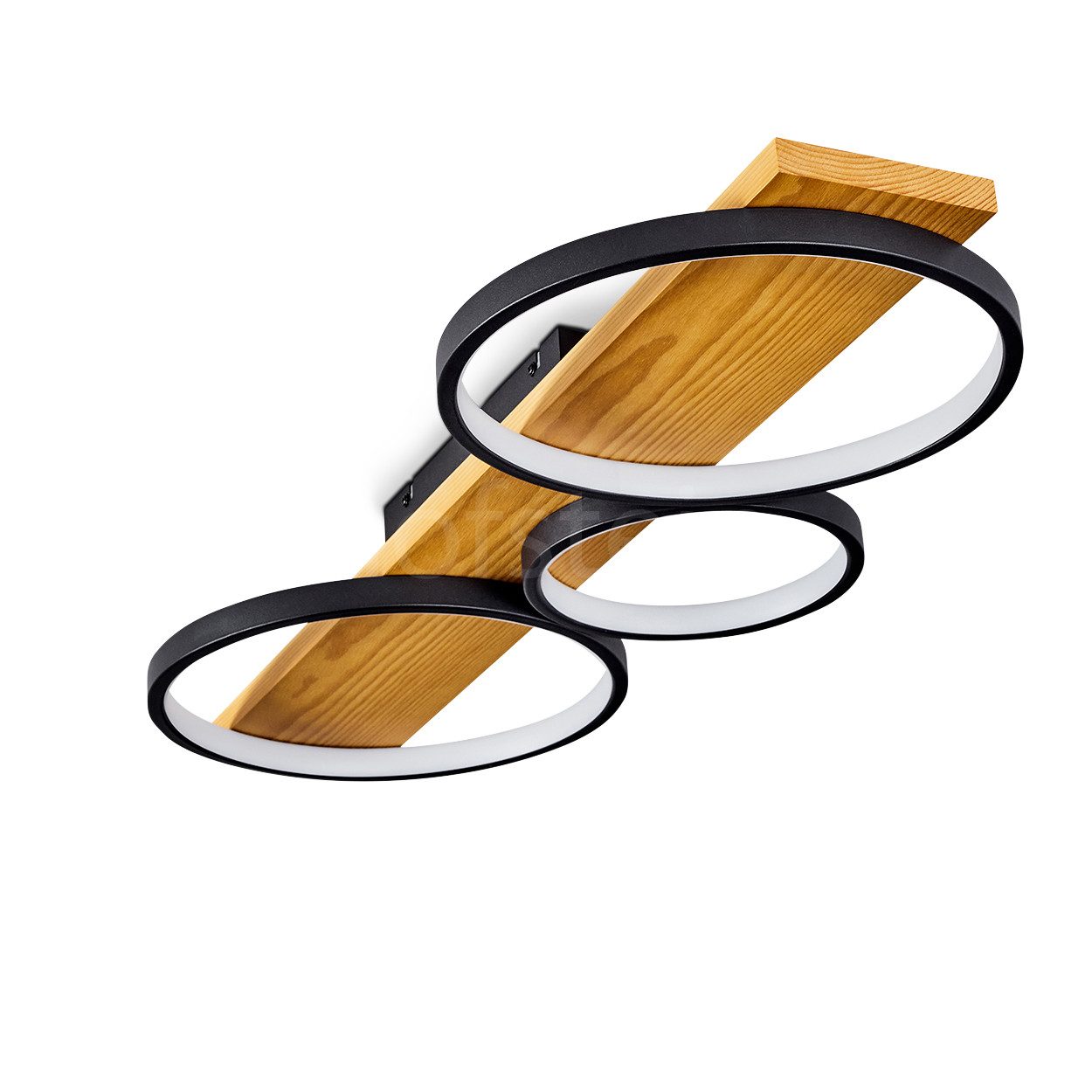 hofstein Deckenleuchte »Caces« dimmbare Deckenlampe aus Metall/Holz in Schwarz/Natur/Weiß, 3000 Kelvin, über herkömmlichen Lichtschalter dimmbar, Holzbalken, LED, 3700 Lumen