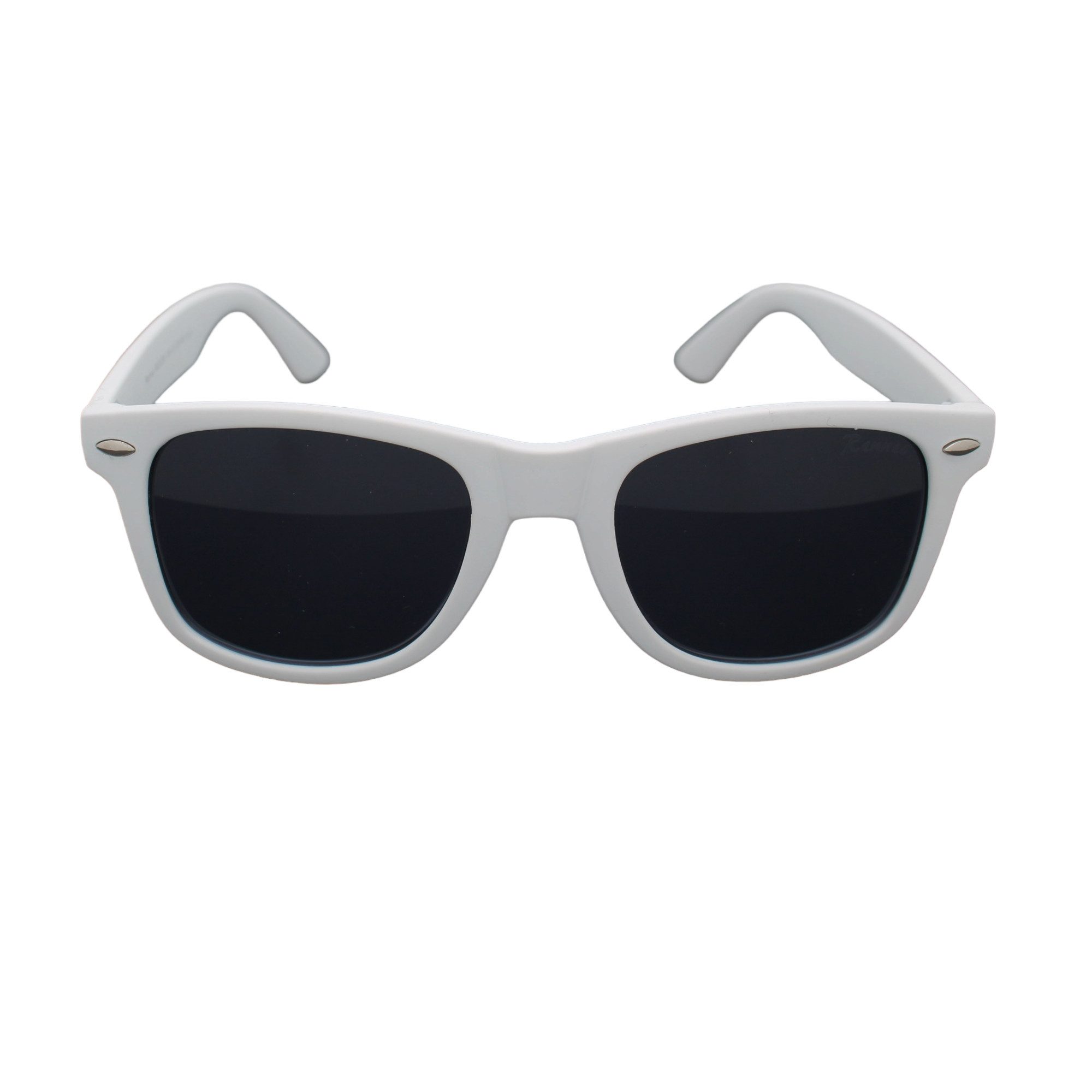 Rennec Sonnenbrille (Ovale Sonnenbrille Herren Festivalbrille Damen Weiß Matt Markenbrille, Retro Nerd Brille mit Brillenbeutel) Gläser Getönt oder Verspiegelt 3in2 Bügelgelenke