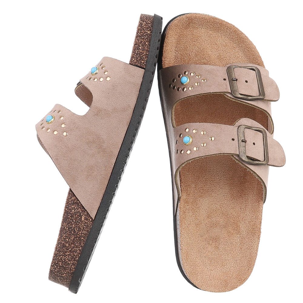 Ital-Design Bequeme Sandalen mit verstellbaren Riemen für Damen Pantolette (89852711) Flach Pantoletten in Hellbraun