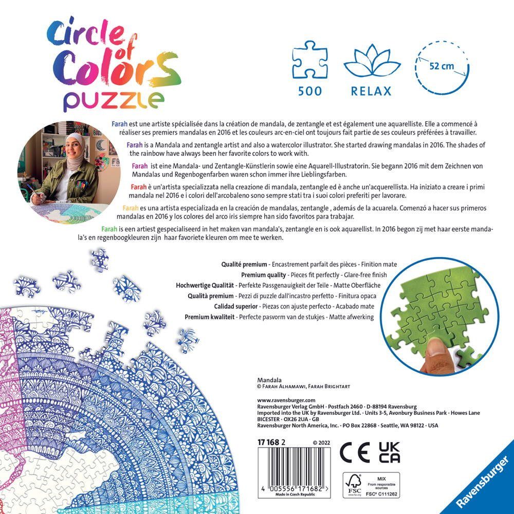 Ravensburger Puzzle 500 Teile Ravensburger Puzzle Circle of Colors Mandala 17168, 500 Puzzleteile