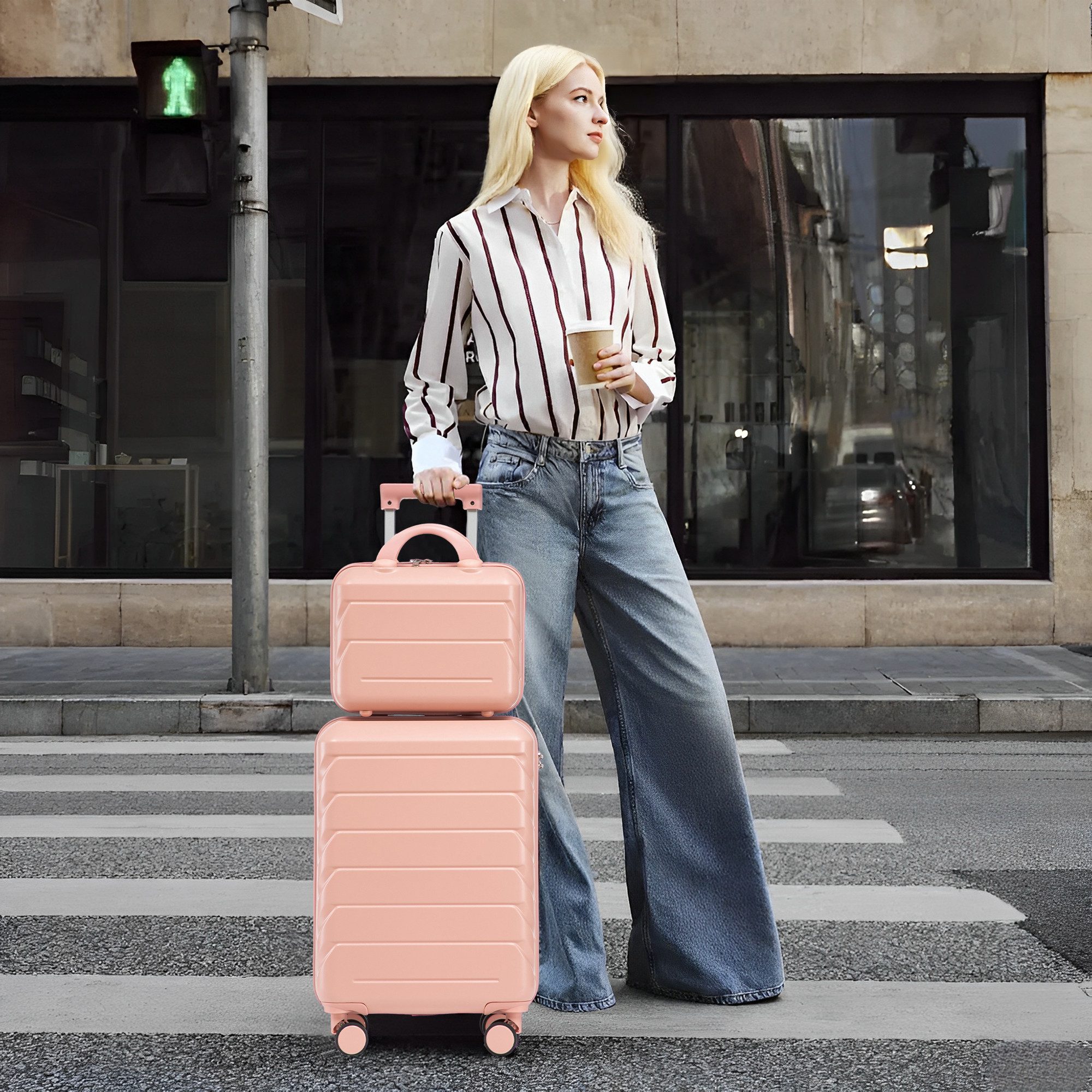 LVHOM Trolleyset 2/4 Set., ABS Hartschalen 14"/19"/24"/28", leise Rädern für jede Tour, (Handgepäck, Kosmetiktasche, Kratzfest und wasserdich für einfache Reinigung. 360° Spinner-Räder mit Doppelreihenschutz und hoher Belastbarkeit. Teleskopgriff 3-stufig verstellbar. Innere Organisation mit Netzen, Gurten und Trennfächern., 2 tlg., Kosmetikorganizer mit Tragegriff, Sicherungsschlinge), Geschäftstrip, Familienurlaub, längere Erkundungen, Flughafentransfers