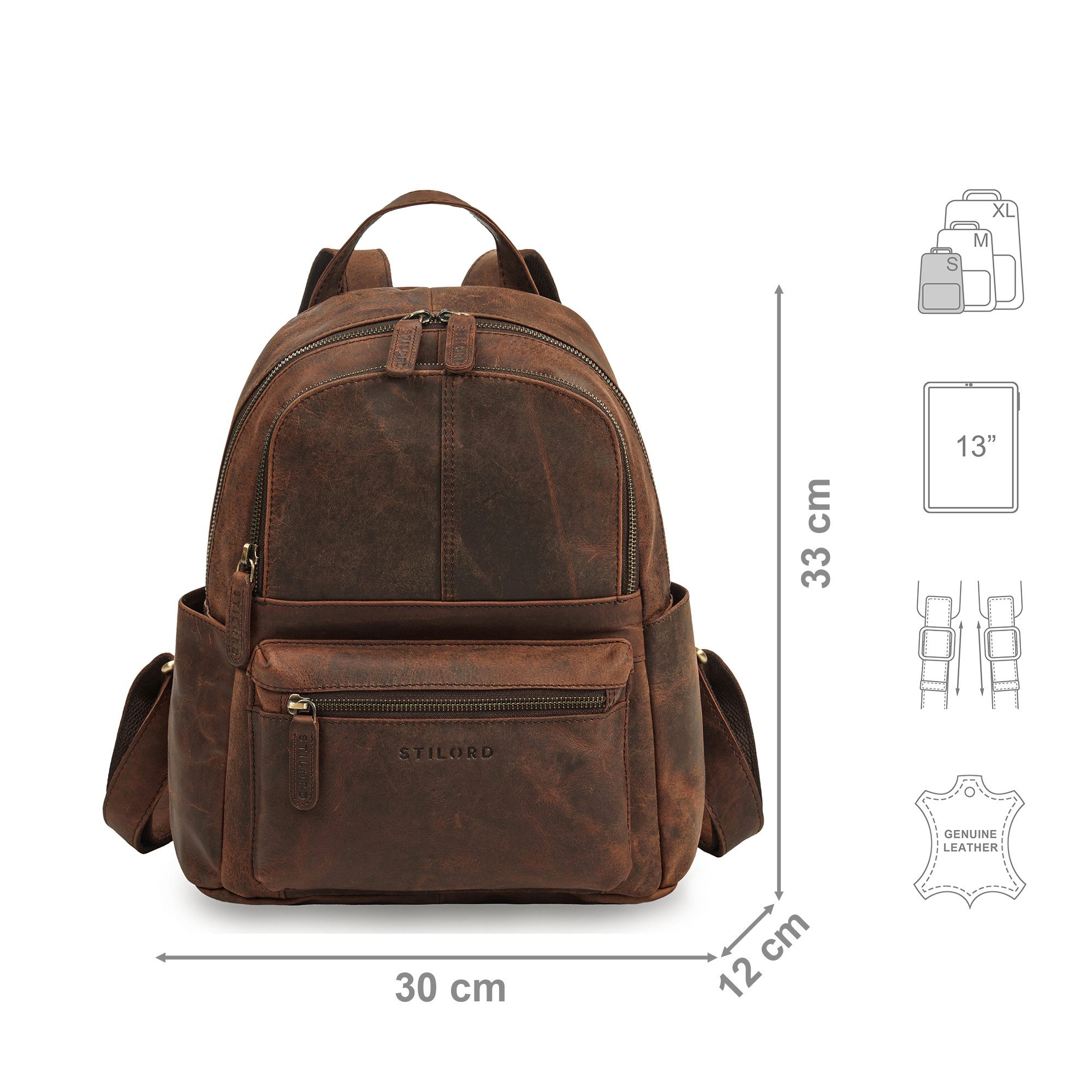 STILORD Cityrucksack "Berry" City Rucksack Damen Leder Klein 13 Zoll