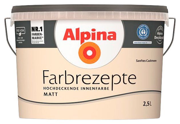 Farbrezepte Liter und Cremiges Deckenfarbe Alpina matt, Sanftes Hellbraun, Cashmere, 2,5 Wand-