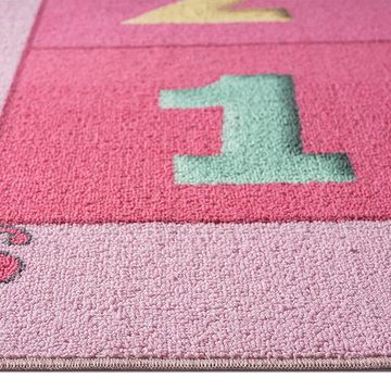 Kinderteppich Hüpfkästchen Kinder-Spielteppich mit Prinzessinnen Burg in rosa, Carpetia, rechteckig, Höhe: 5 mm