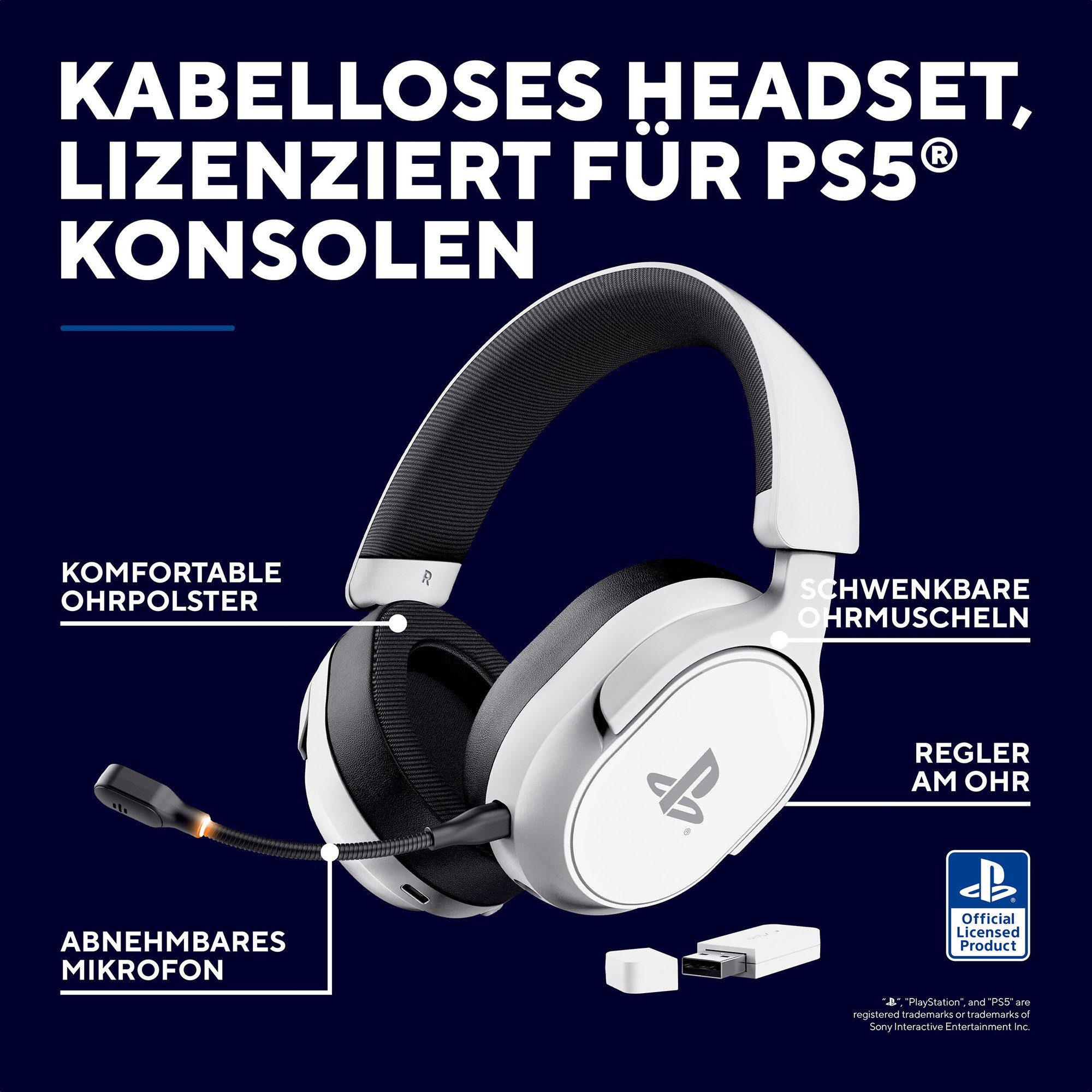 Trust GXT499 FORTA Wireless Gaming HEADSET offiziell Lizensiert Sony PS5® Gaming-Headset (Offiziell lizenziert für PS5® I Verlustfreie kabellose Übertragung mit – Bild 4 von 5