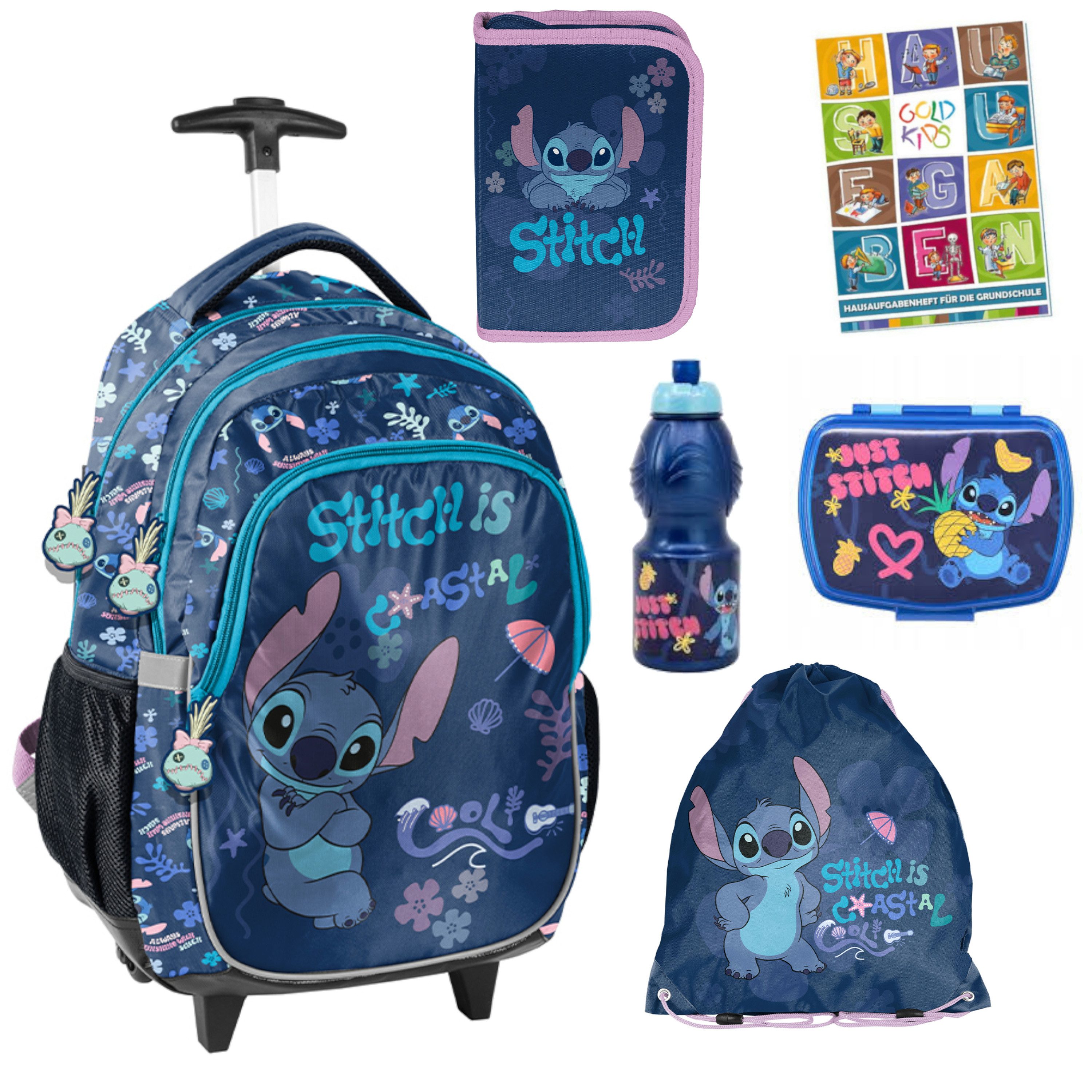 GOLDKIDS Schulranzen Schulranzen für Jungen und Mädchen, 4er-Set - (Trolley-Schulrucksack für Kinder mit Federmäppchen, 6-tlg., - Schuhbeutel und Hausaufgabenheft), - 1-3 Klasse