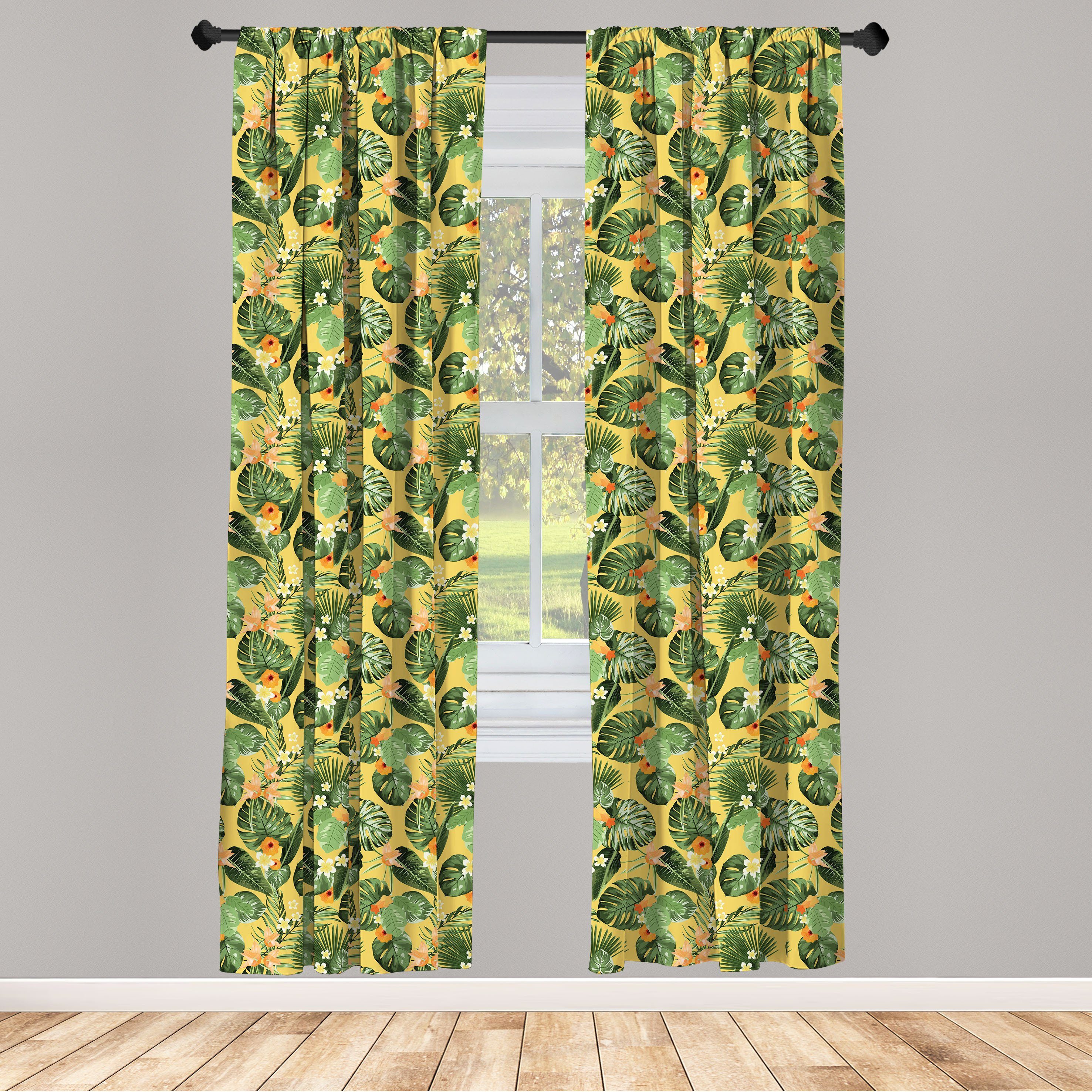 Gardine Vorhang für Wohnzimmer Schlafzimmer Dekor, Abakuhaus, Microfaser, Exotisch Sommer-Blumen-Blüten-Muster