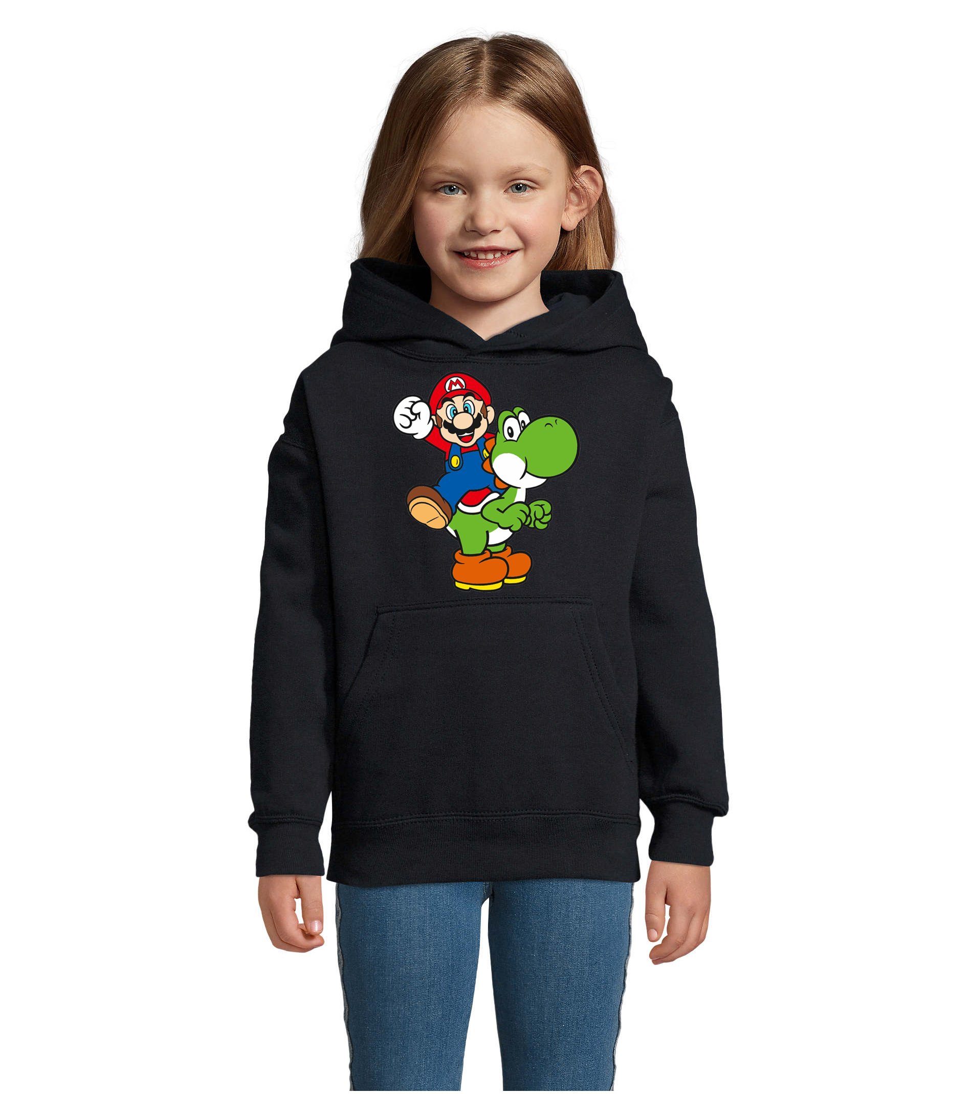 Blondie & Brownie Hoodie Kinder Yoshi & Mario Konsole Super Nintendo Luigi mit Kaputze Schwarz