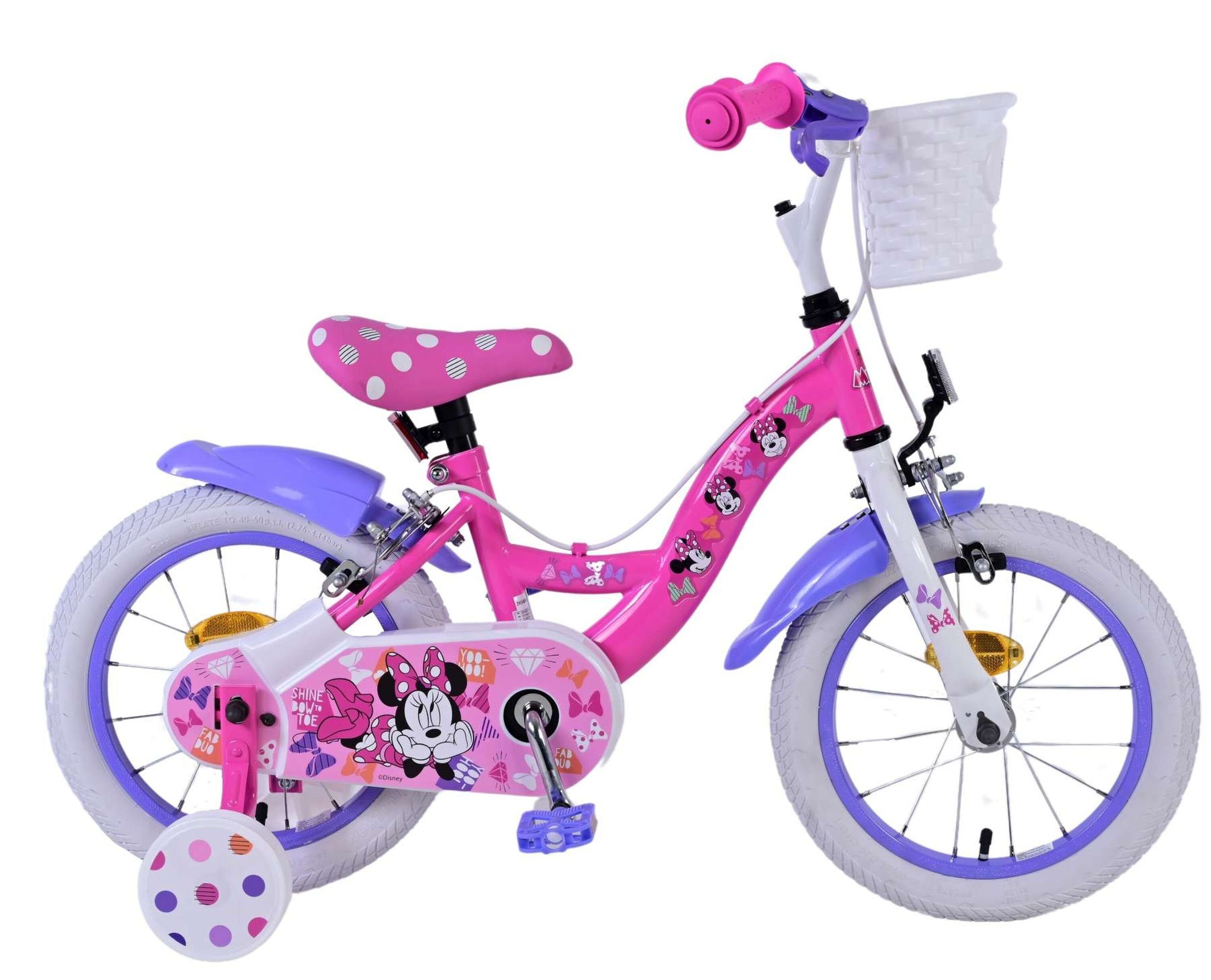 Volare Kinderfahrrad, 1 Gang, ohne Schaltung, Kinderfahrrad Disney Minnie, 14 Zoll, ohne Rücktrittbremse