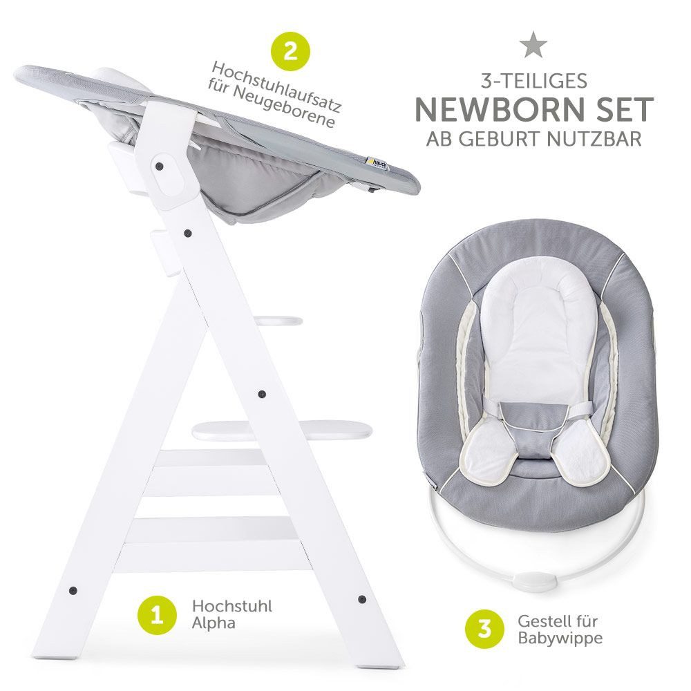 Hauck Hochstuhl Alpha Plus White Newborn Set (Set), Holz Babystuhl ab Gebur günstig online kaufen