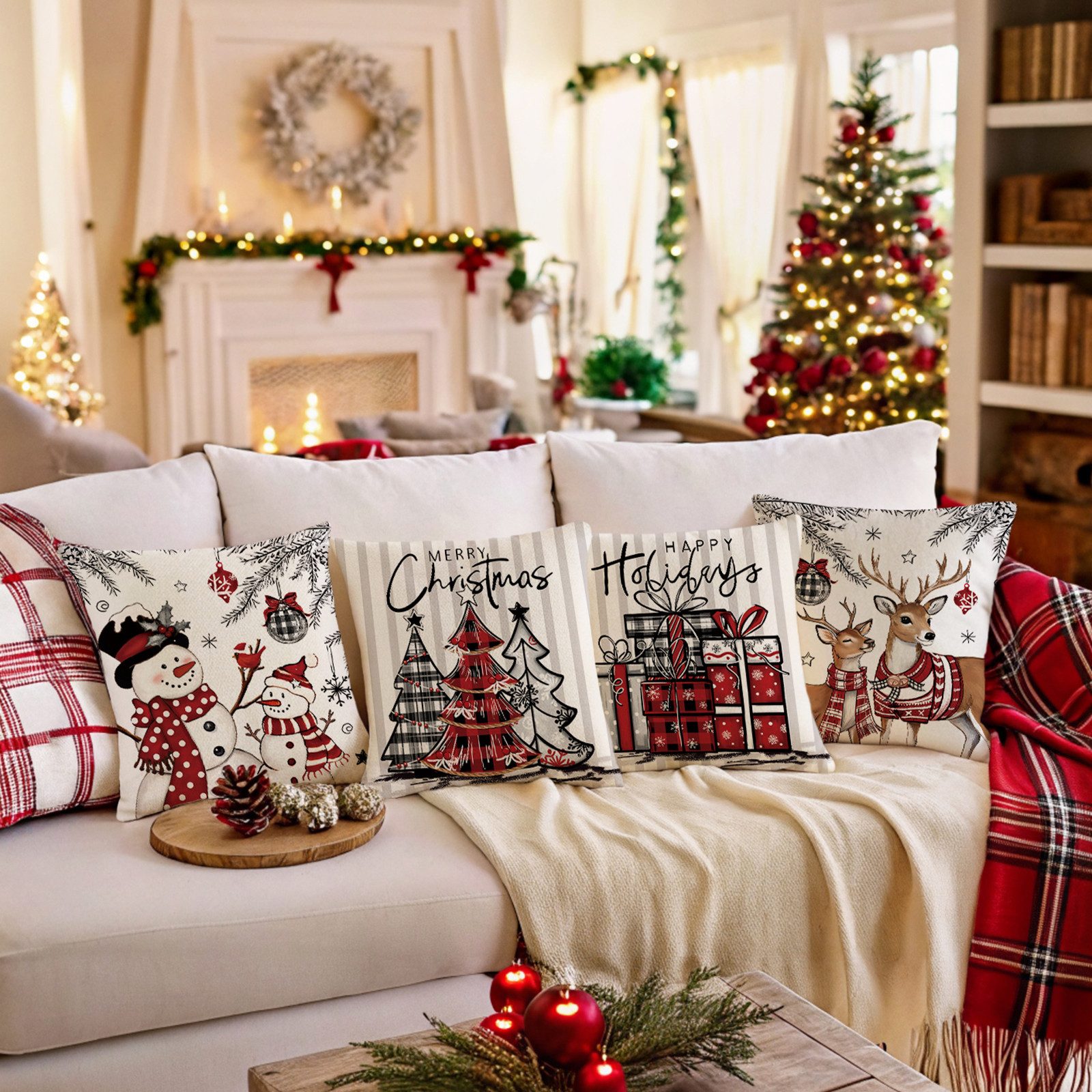 Jibenhome Kissenbezüge Weihnachten Kissenbezug 45x45cm,Leinen,4 Stück,für günstig online kaufen