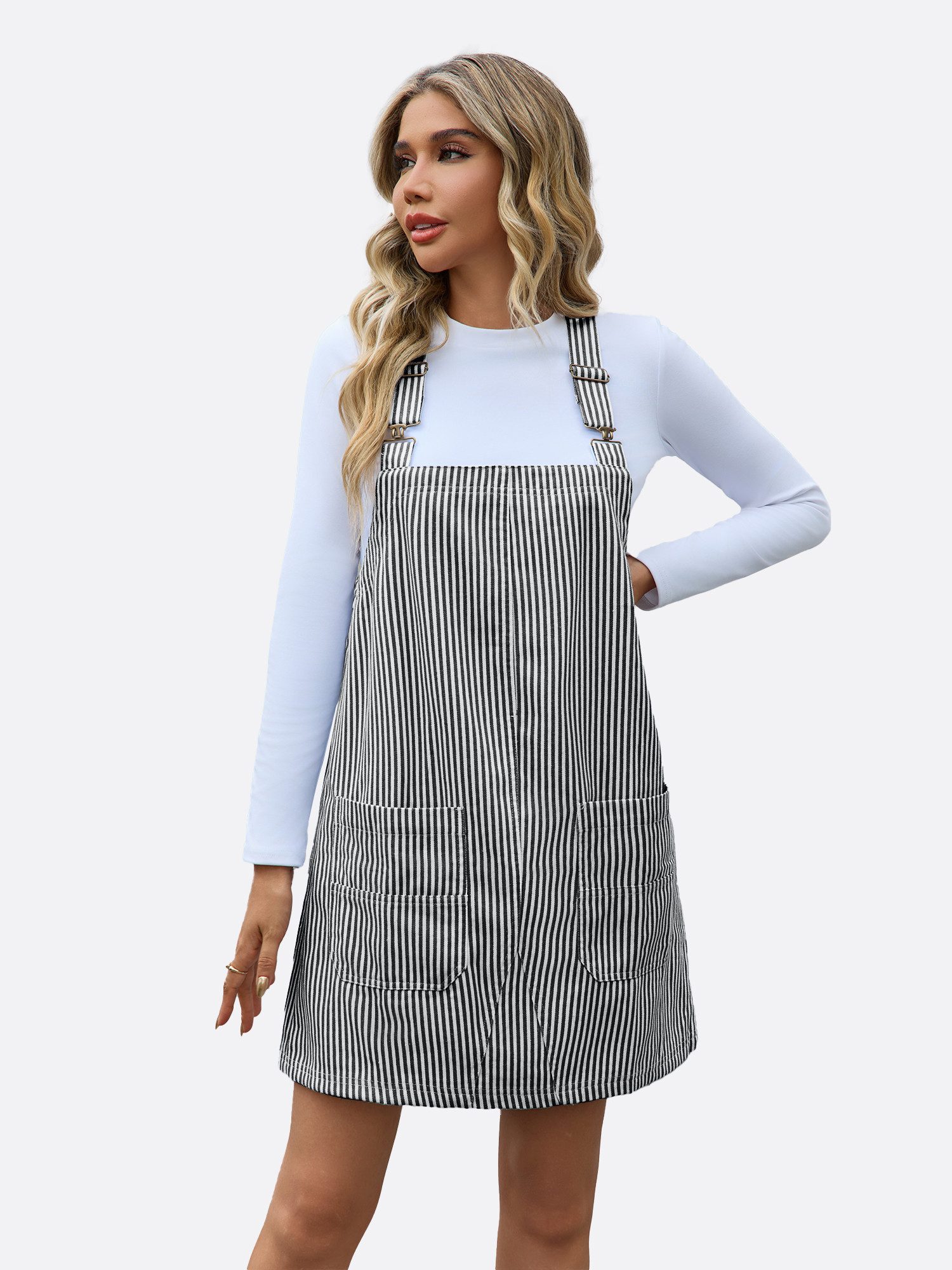 Imily Bela Jeanskleid Ärmellose Kleid mit Gestreiftes (Packung, 1-tlg., 1per-Pack) Eingrifftaschen