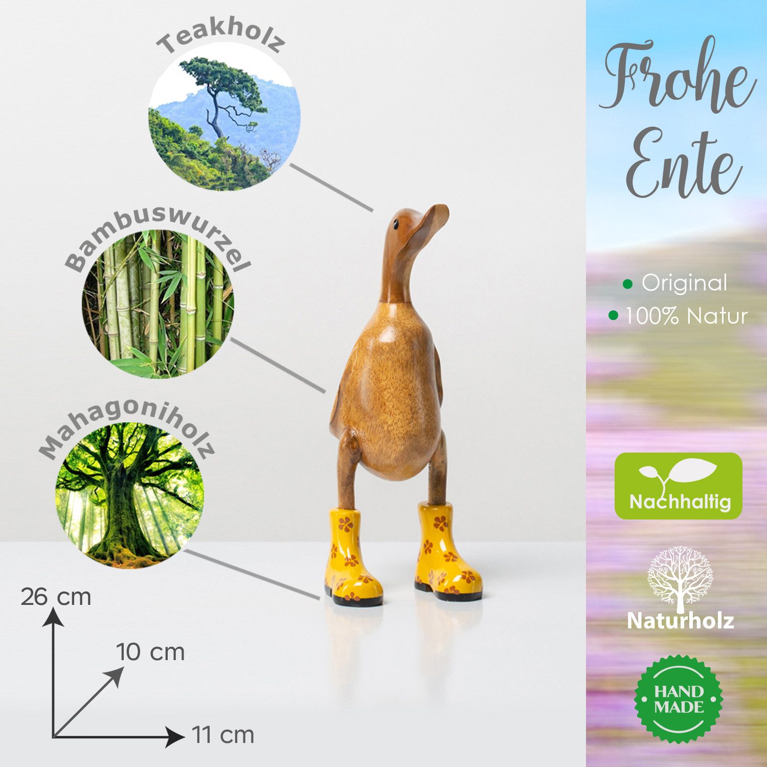 Rikmani Dekofigur Holzfigur Ente Stiefel - günstig online kaufen