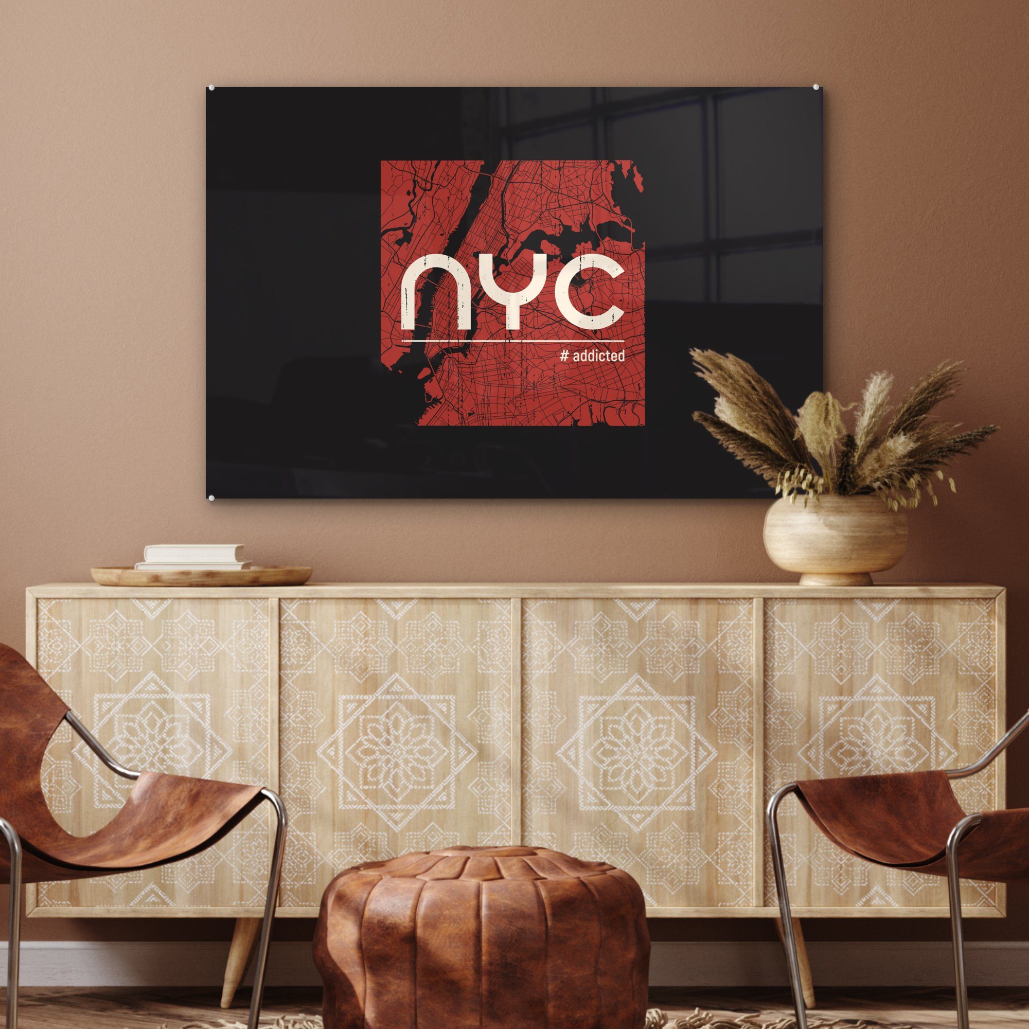 Wohnzimmer - MuchoWow Rot - (1 New York & Acrylglasbild Schlafzimmer St), Acrylglasbilder Weiß,