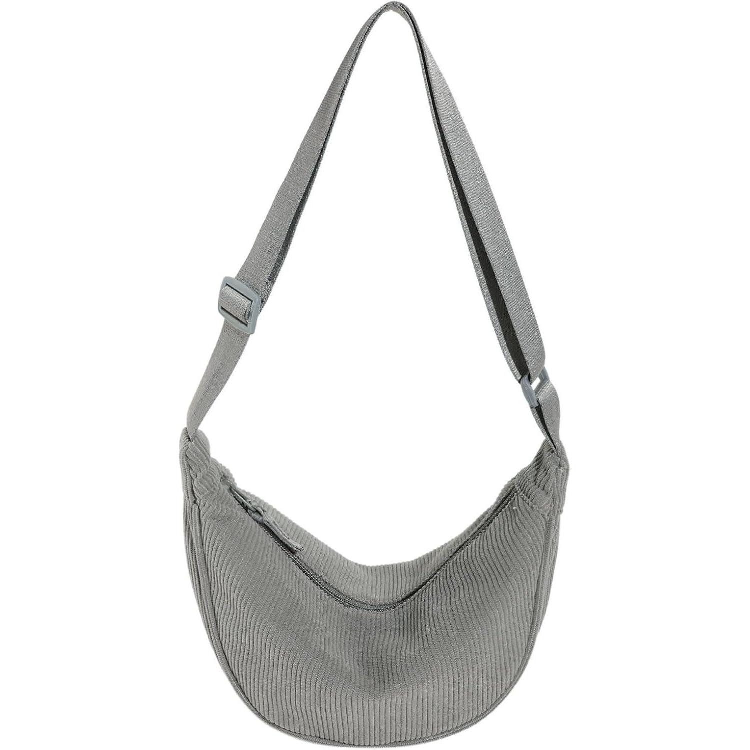LuxusKollektion Hobo Umhängetasche Halbmond Cord Damen Schultergurt A-grau günstig online kaufen