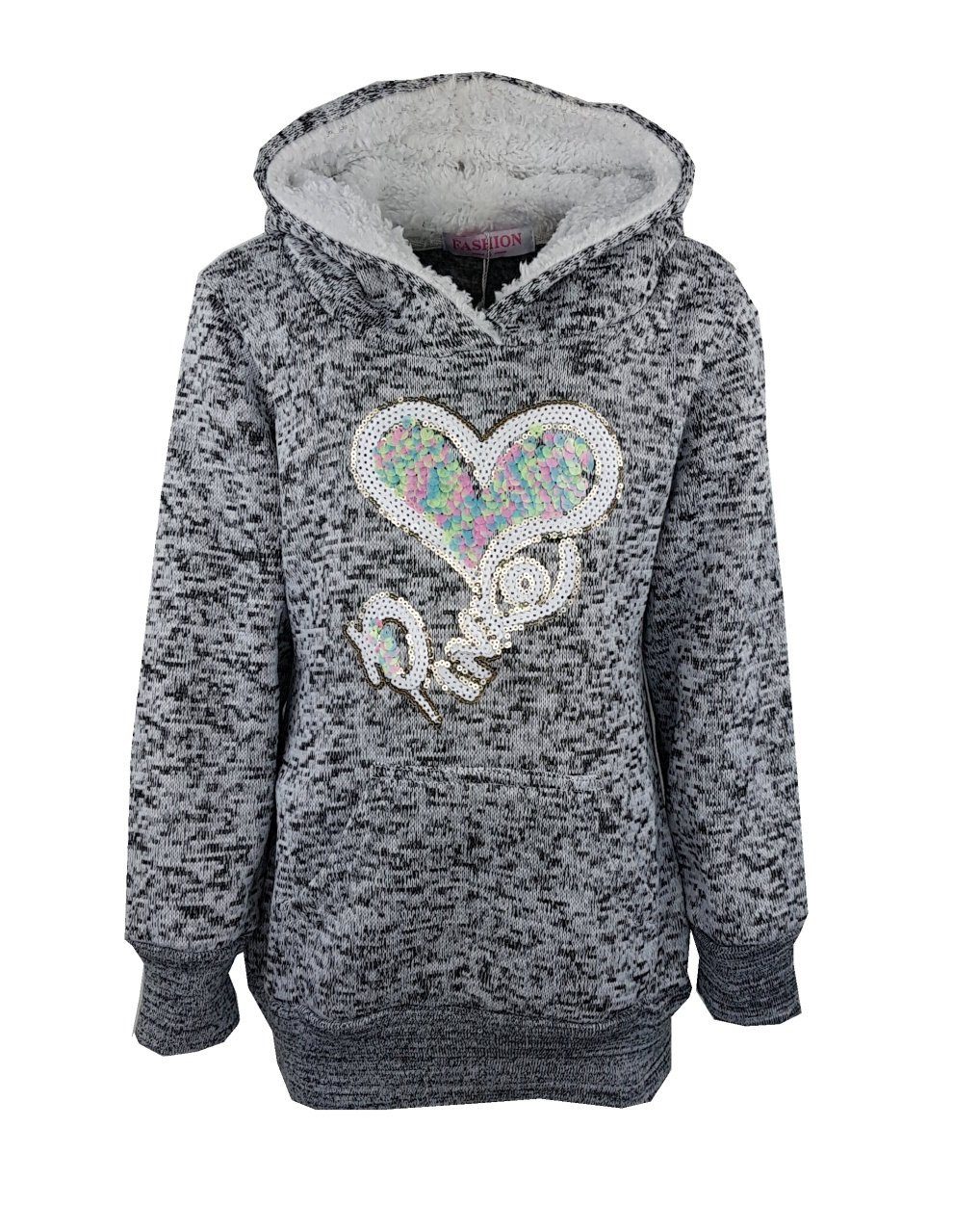 Fashion Mädchen Kapuzenpullover Pailletten, Sweatshirt, Grau Girls MS027 Pullover, Pulli,