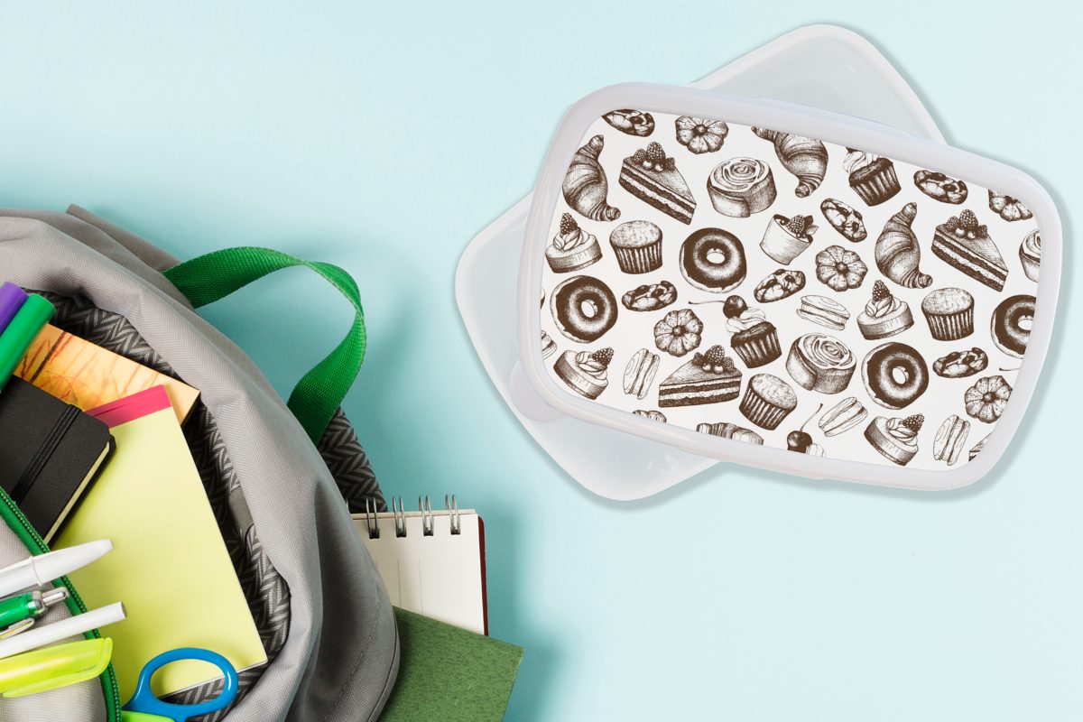 Kunststoff, - Vintage (2-tlg), weiß Erwachsene, für Brotbox Lunchbox Brotdose, Konditorei Kinder für - Brot und MuchoWow Design, Mädchen und Jungs -