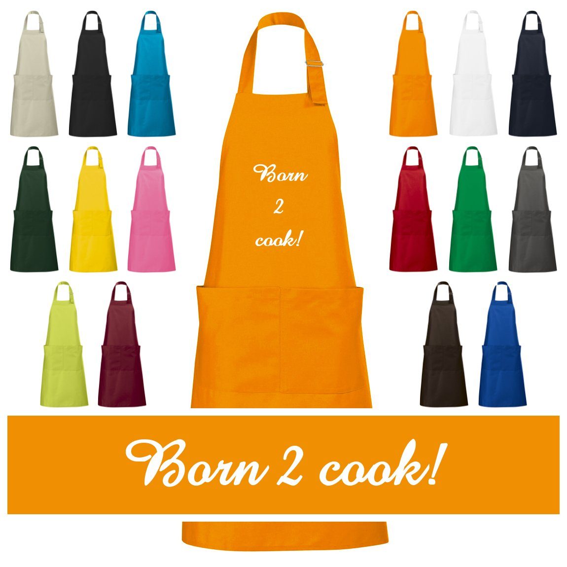 Schnoschi Kochschürze Hochwertige Küchenschürze mit Born 2 Cook! bestickt, Stickerei mit Born 2 cook!