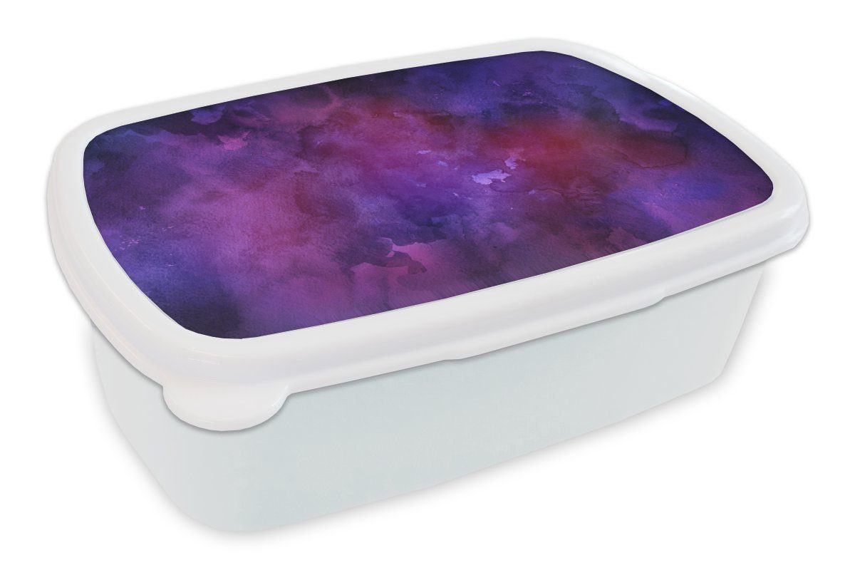 MuchoWow Lunchbox Aquarell - Lila - Abstrakt, Kunststoff, (2-tlg), Brotbox für Kinder und Erwachsene, Brotdose, für Jungs und Mädchen weiß
