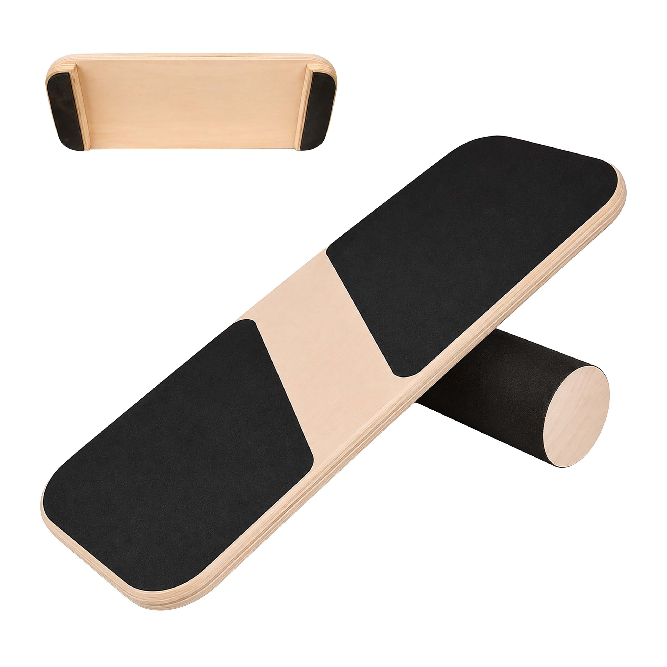 relaxdays Balanceboard Eckiges Balance Board aus Holz mit Rolle