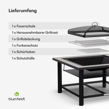 blumfeldt Feuerschale Merano Rectangular, (Set, Set), Garten Grill Tisch Funkenschutz Feuerkorb Feuerstelle Outdoor