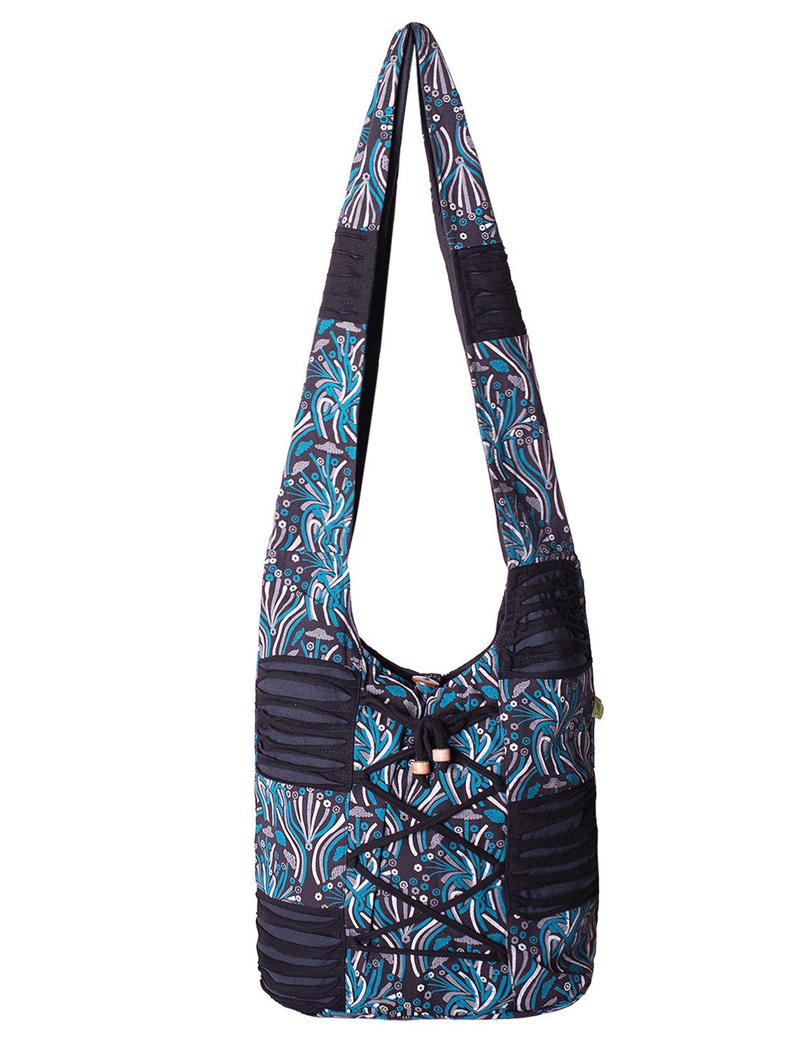 Vishes Beuteltasche Schultertasche Baumwolle Stofftasche mit Kreuzschnürung, Alternative Bekleidung, Ethno, Hippie, Retro Style