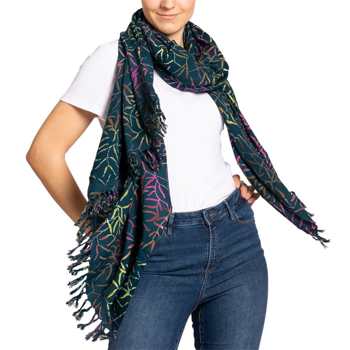 PANASIAM XXL-Schal Schal Wachsbatik für jede Jahreszeit egal ob als Schultertuch, Strandtuch Sarong oder Wickelkleid aus wunderbar weicher Viskose