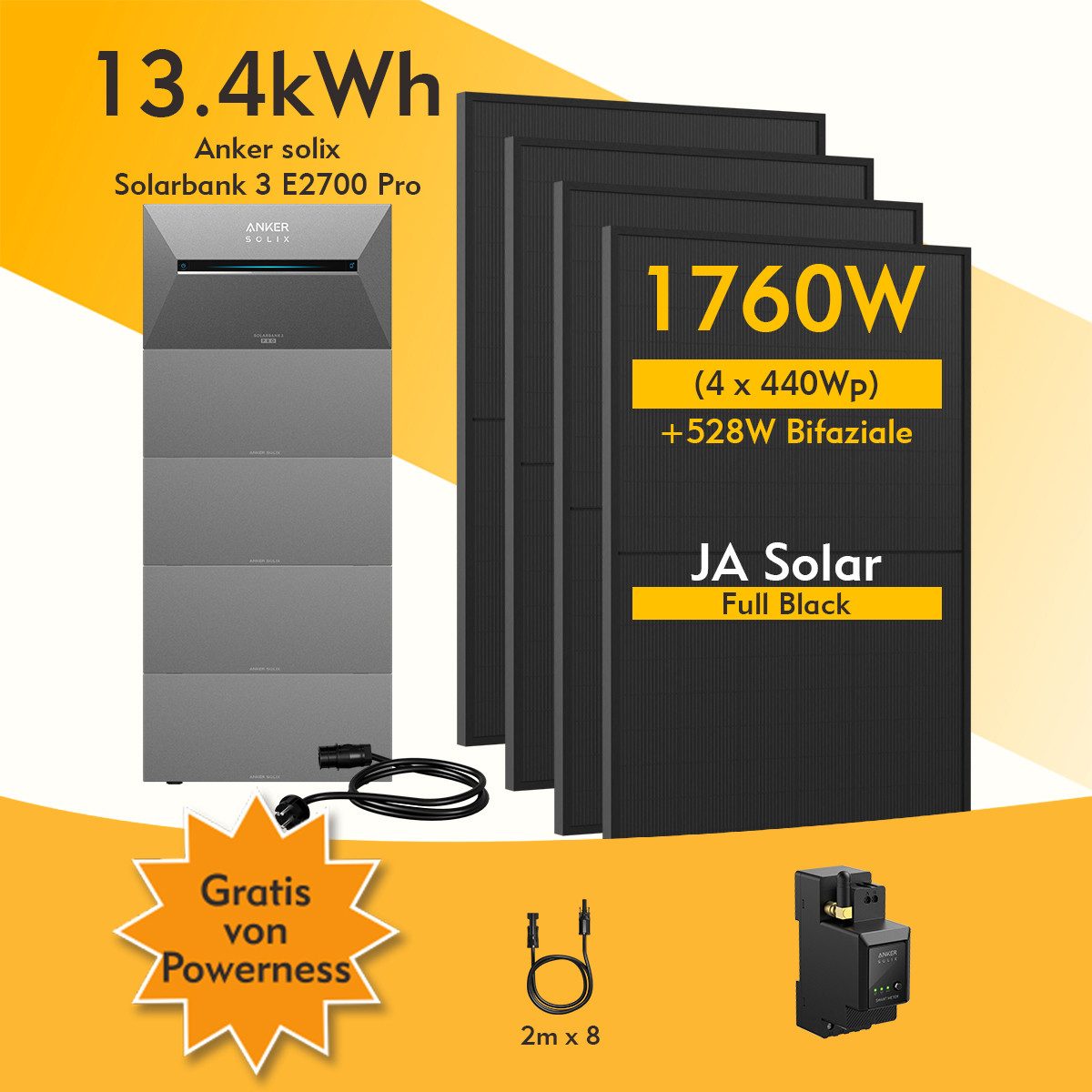 Thumbnail - Anker Balkonkraftwerk 1760W Anker SOLIX Solarbank 3 E2700 Pro mit Zusatzsakkus und MC4 Kabel, (Smart Meter und 4x JASola...