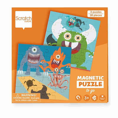 Carletto Puzzle SCRATCH - Reise-Magnetpuzzle Monster 20 Teile, 20 Puzzleteile