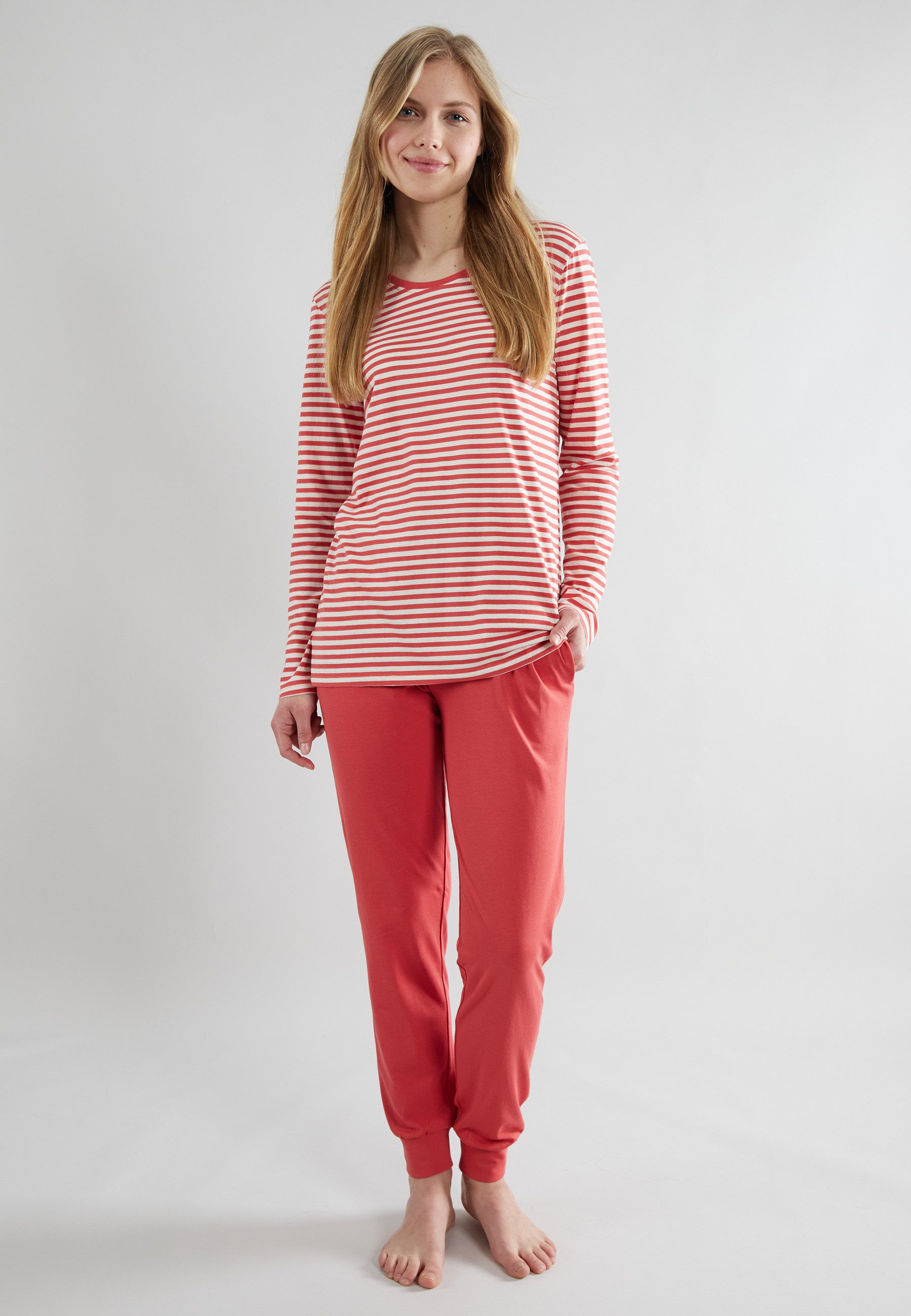 GÖTZBURG Pyjama GÖTZBURG Damen Pyjama rot quergestreift (1 tlg)