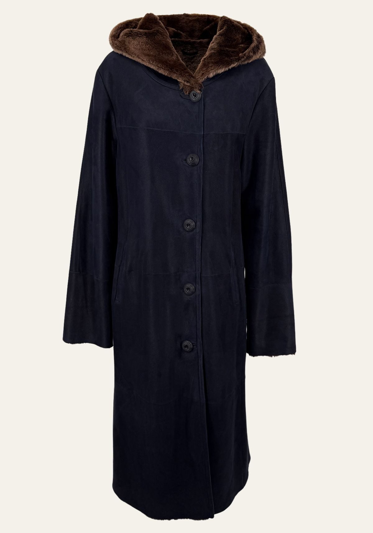 Hollert Wintermantel Damen Lammfellmantel Camille Blau mit Kapuze günstig online kaufen