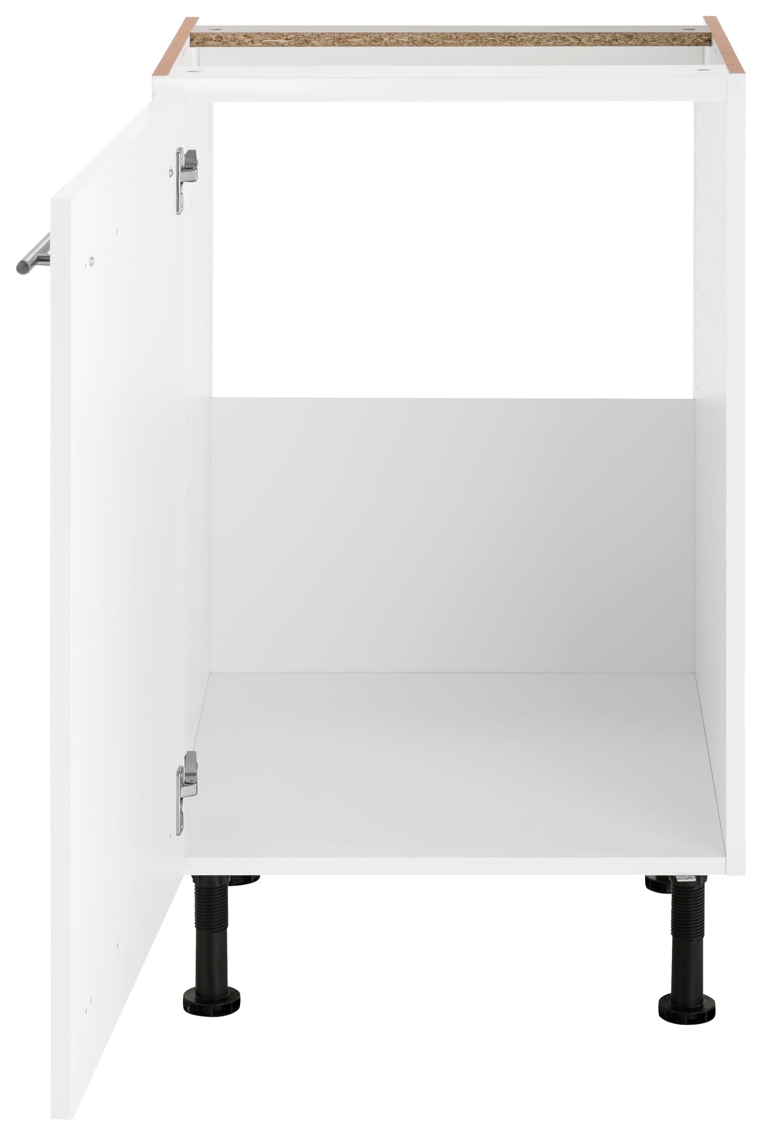 OPTIFIT Spülenschrank Bern 50 cm weiß | Hochglanz/weiß Tür, Metallgriff Füßen, breit, höhenverstellbaren mit weiß mit mit 1